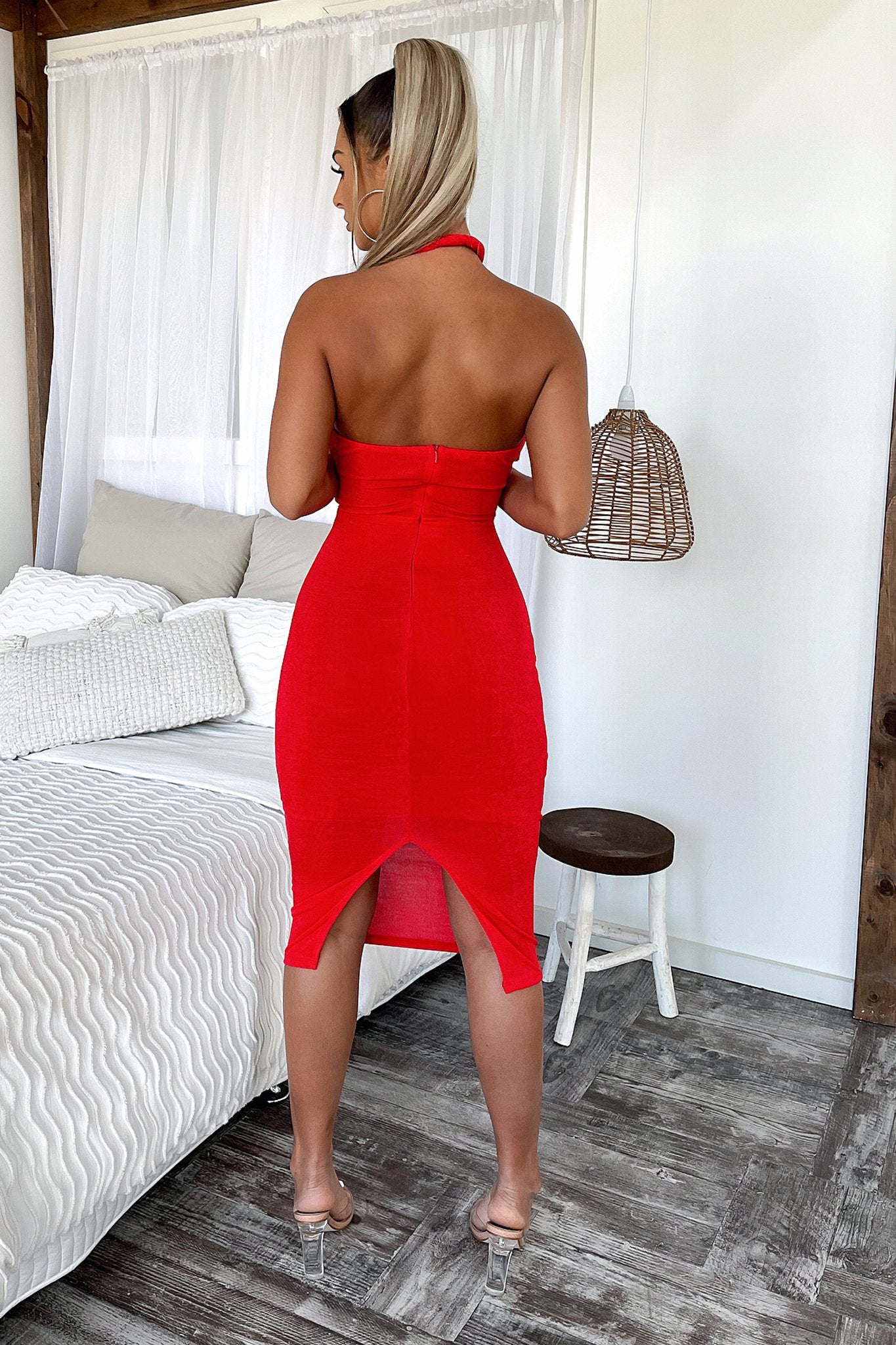 Dustin Midi Dress - Red-Coutiqo