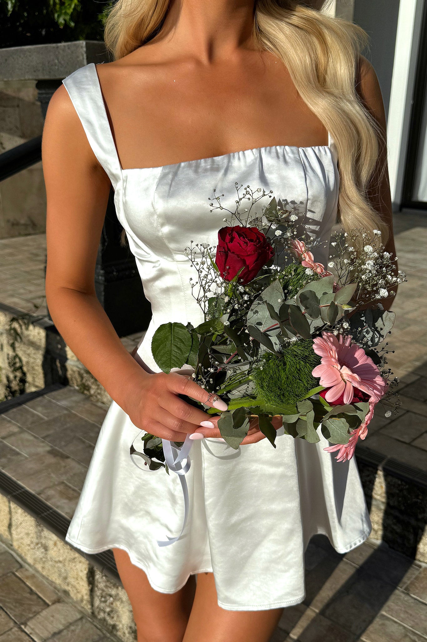 Edina Satin Mini Dress - White-Coutiqo
