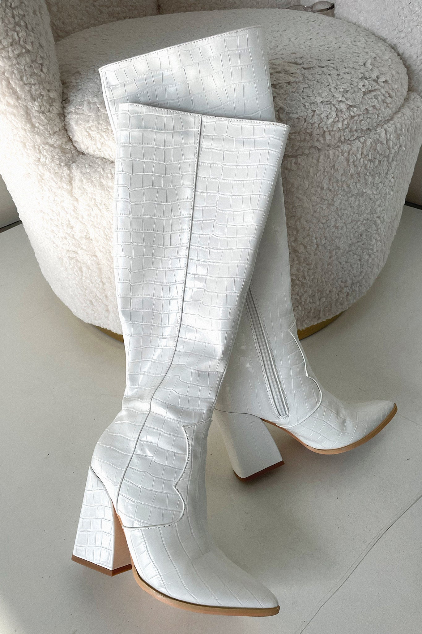 Edora Knee - High Boot - White Croc-Coutiqo
