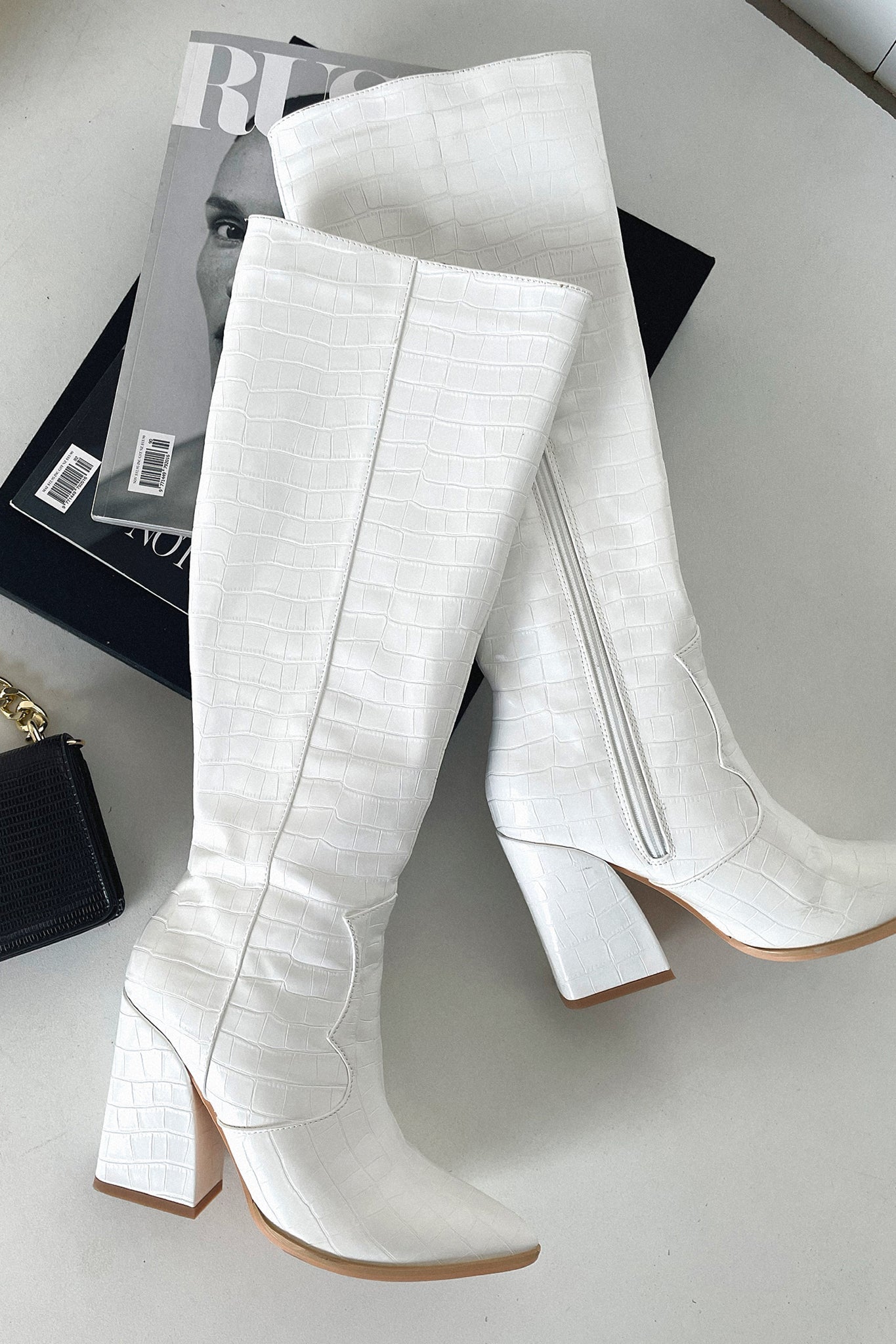 Edora Knee - High Boot - White Croc-Coutiqo