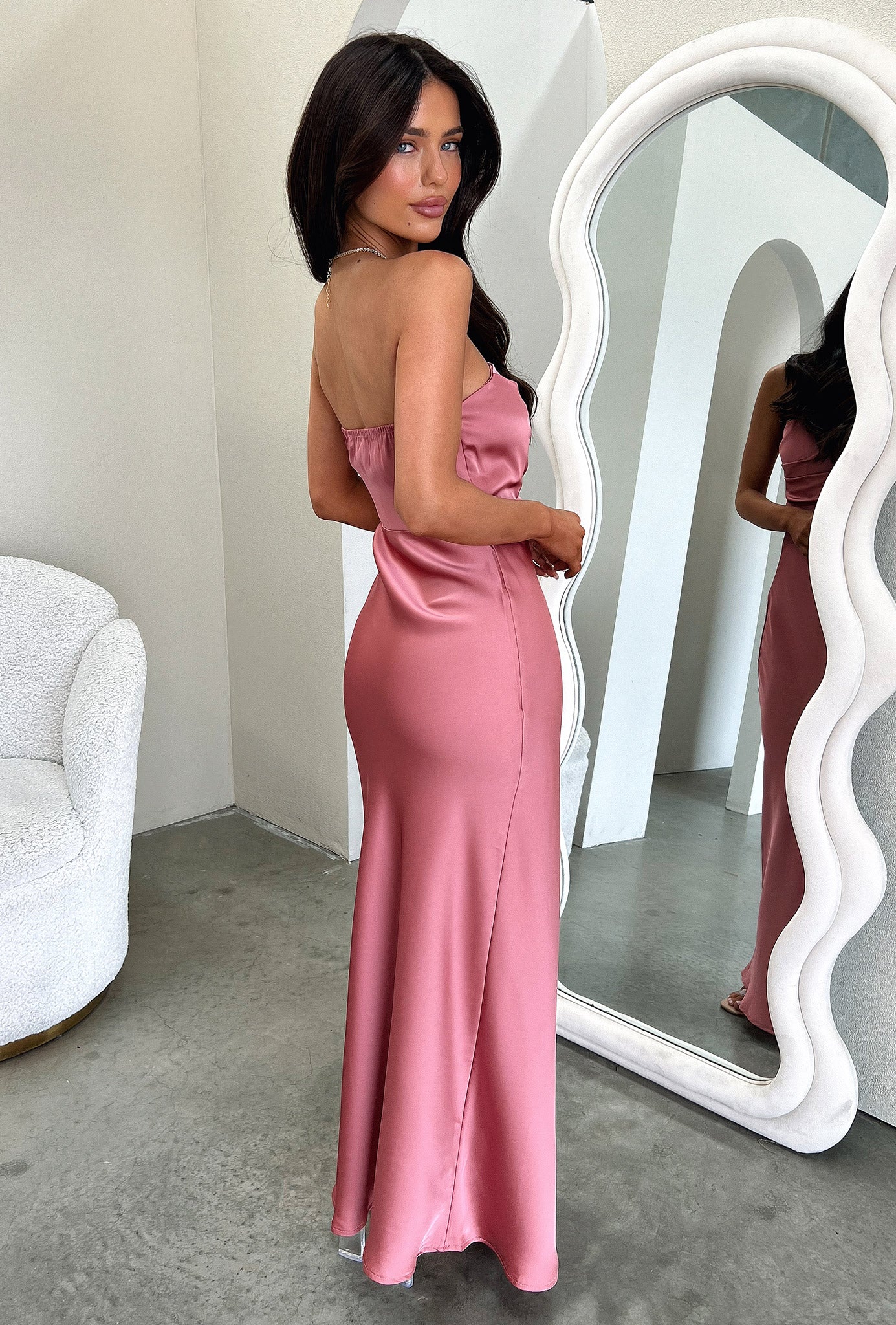 Elio Strapless Satin Maxi Dress - Rose-Coutiqo