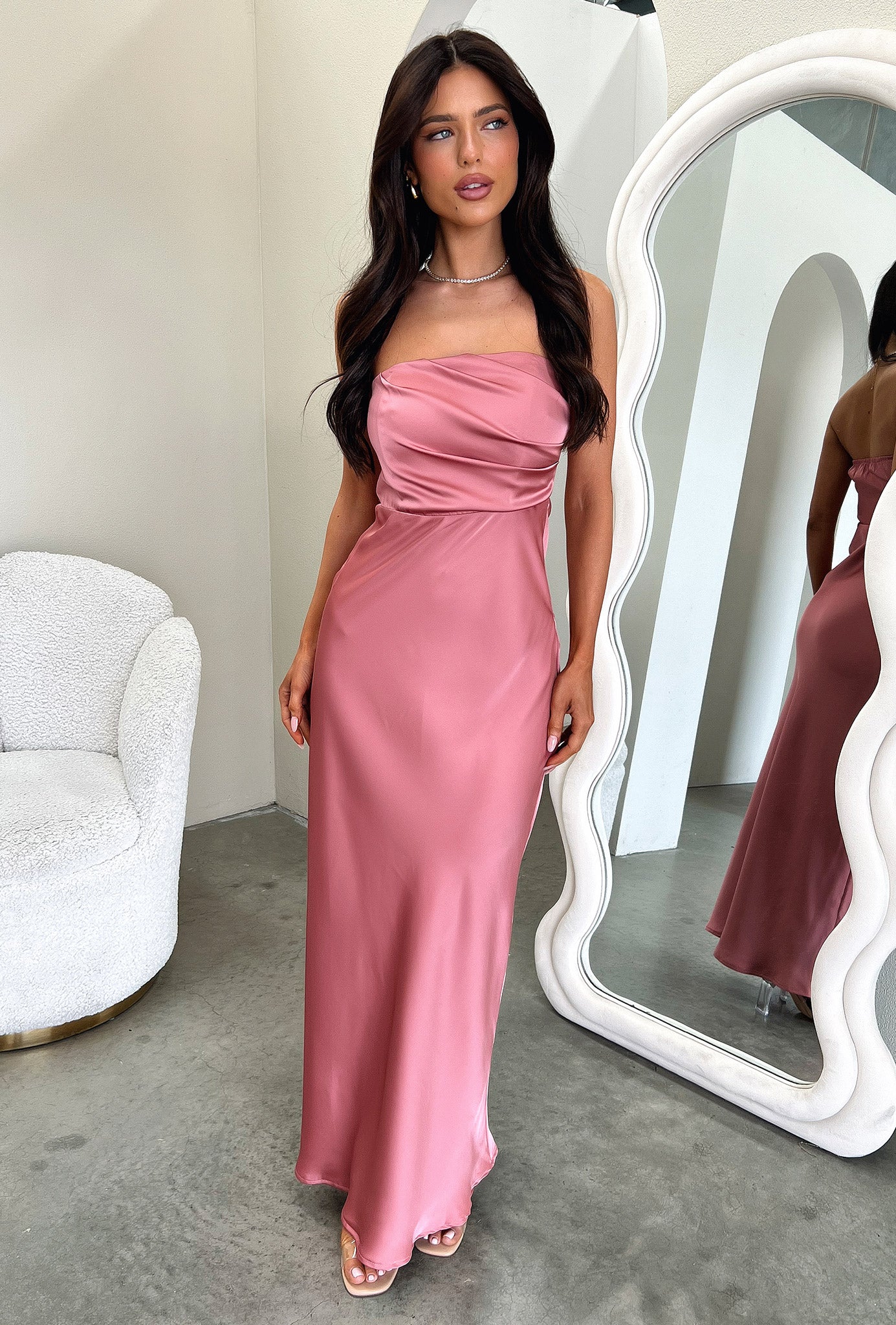 Elio Strapless Satin Maxi Dress - Rose-Coutiqo
