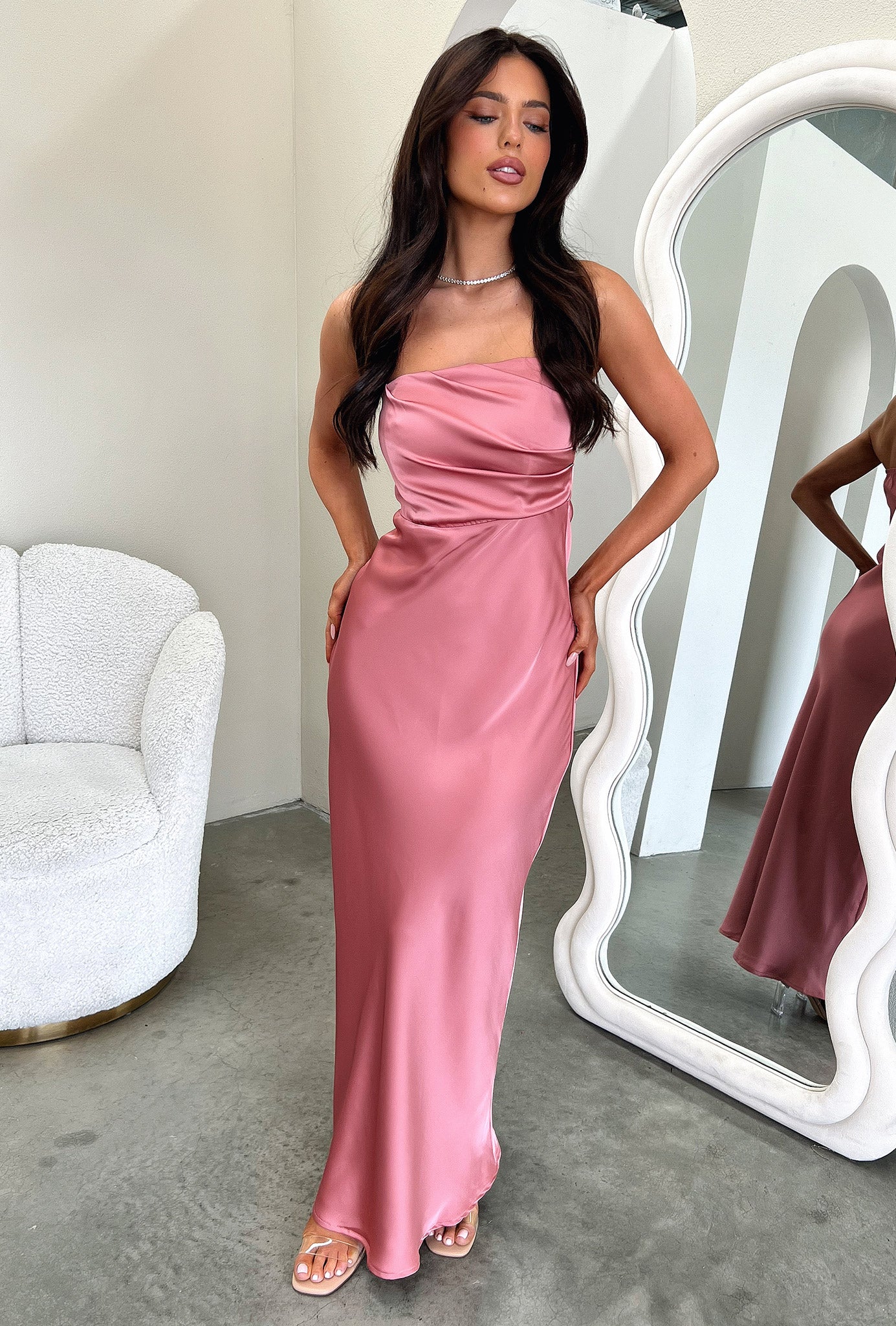 Elio Strapless Satin Maxi Dress - Rose-Coutiqo