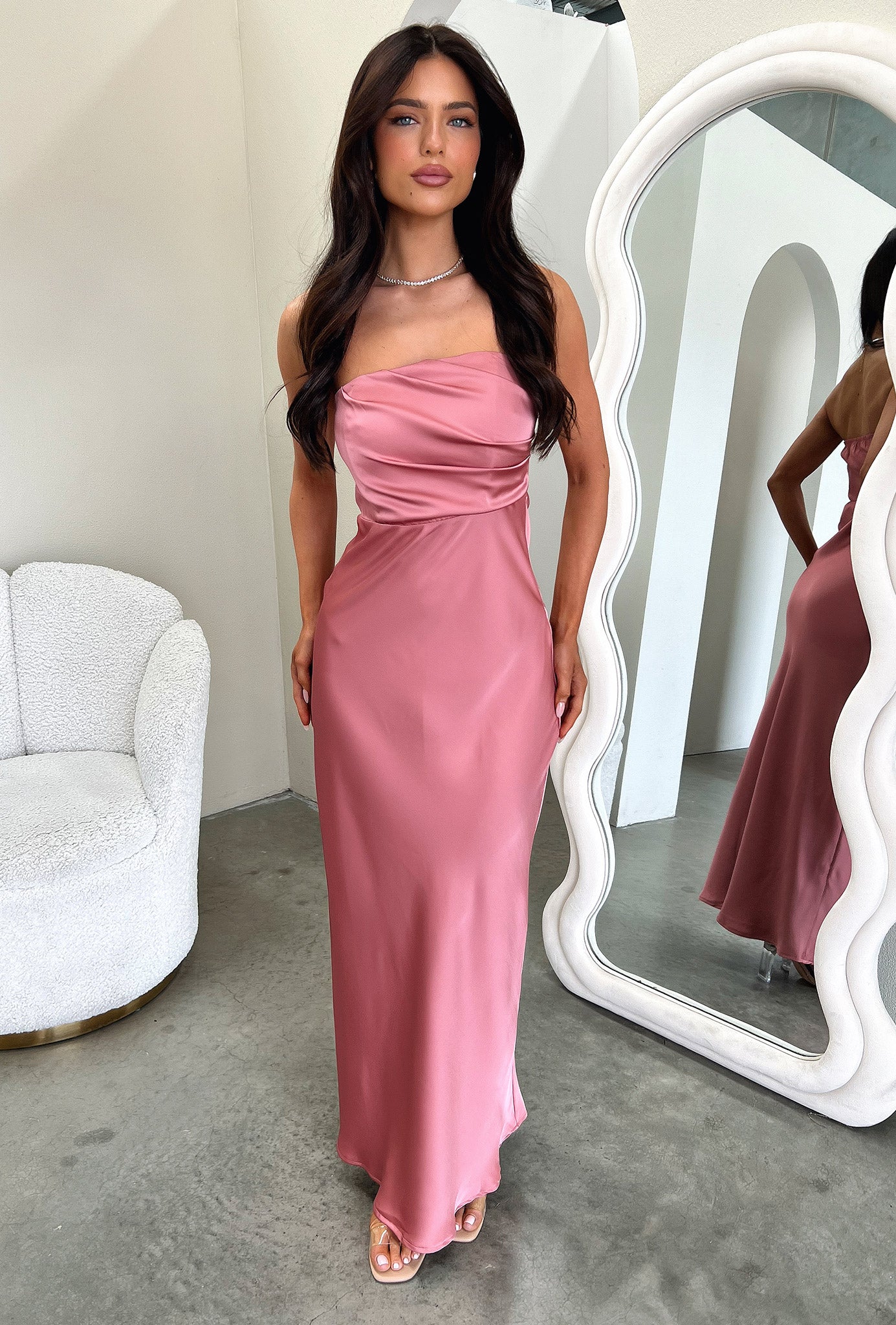 Elio Strapless Satin Maxi Dress - Rose-Coutiqo