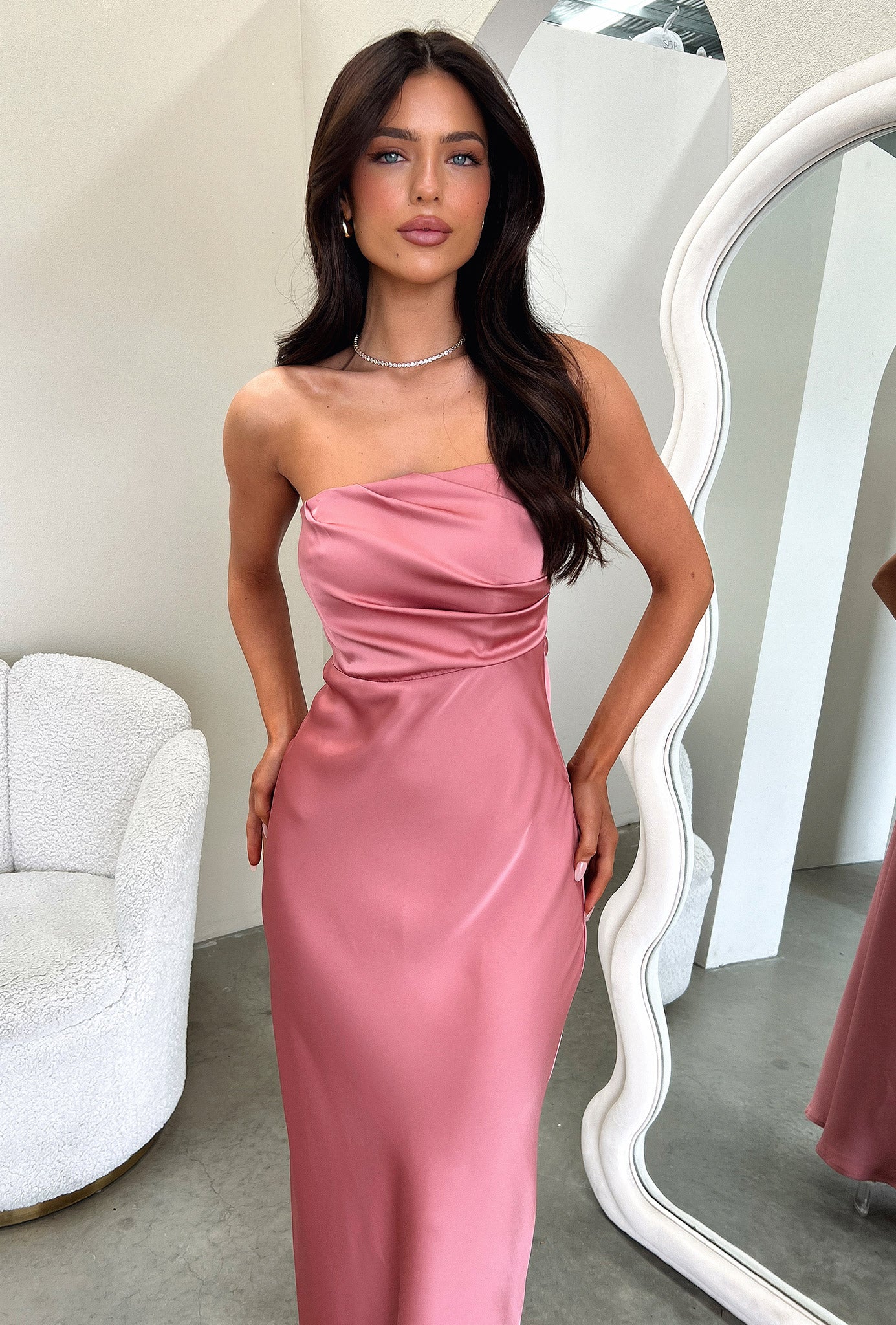Elio Strapless Satin Maxi Dress - Rose-Coutiqo