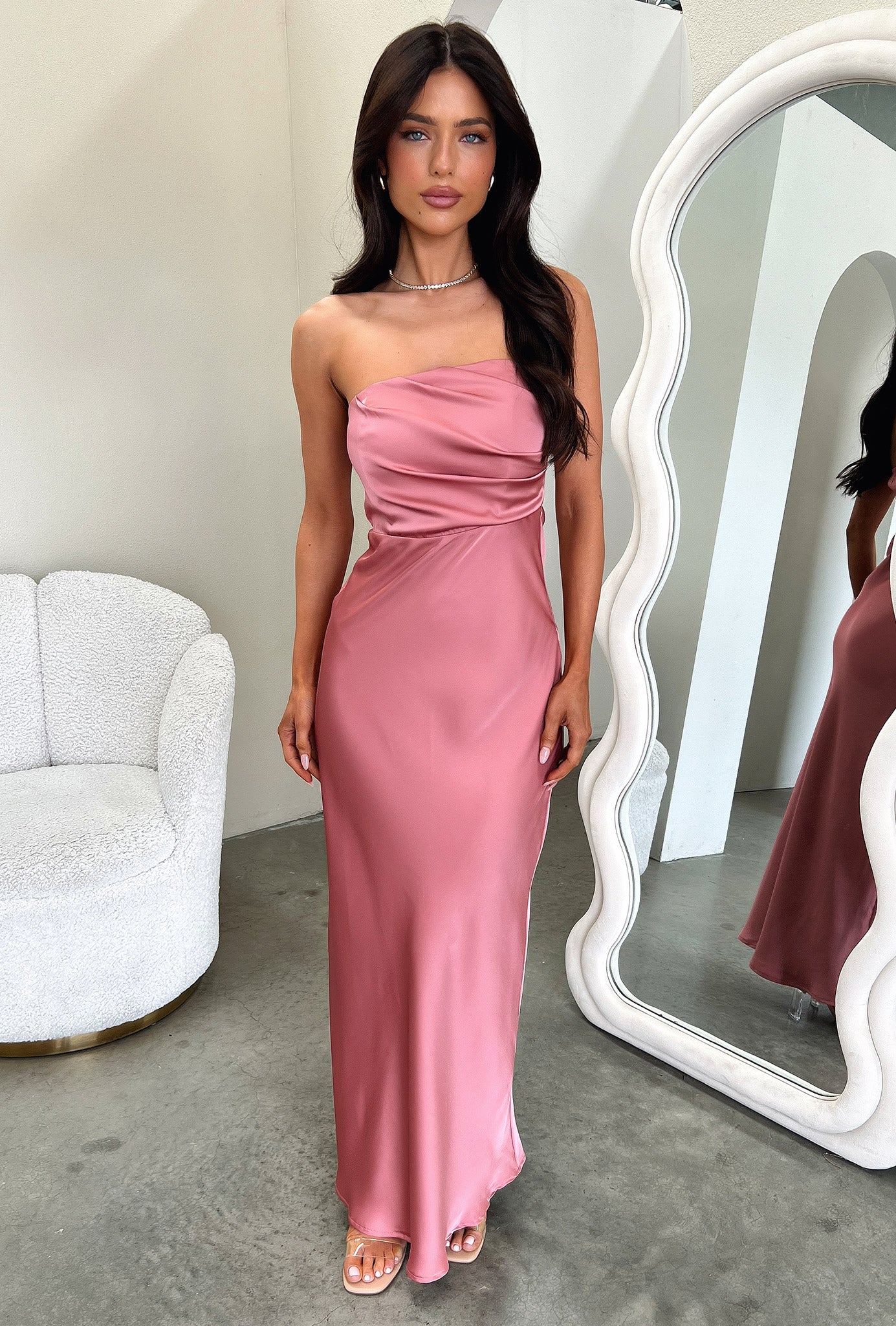 Elio Strapless Satin Maxi Dress - Rose-Coutiqo