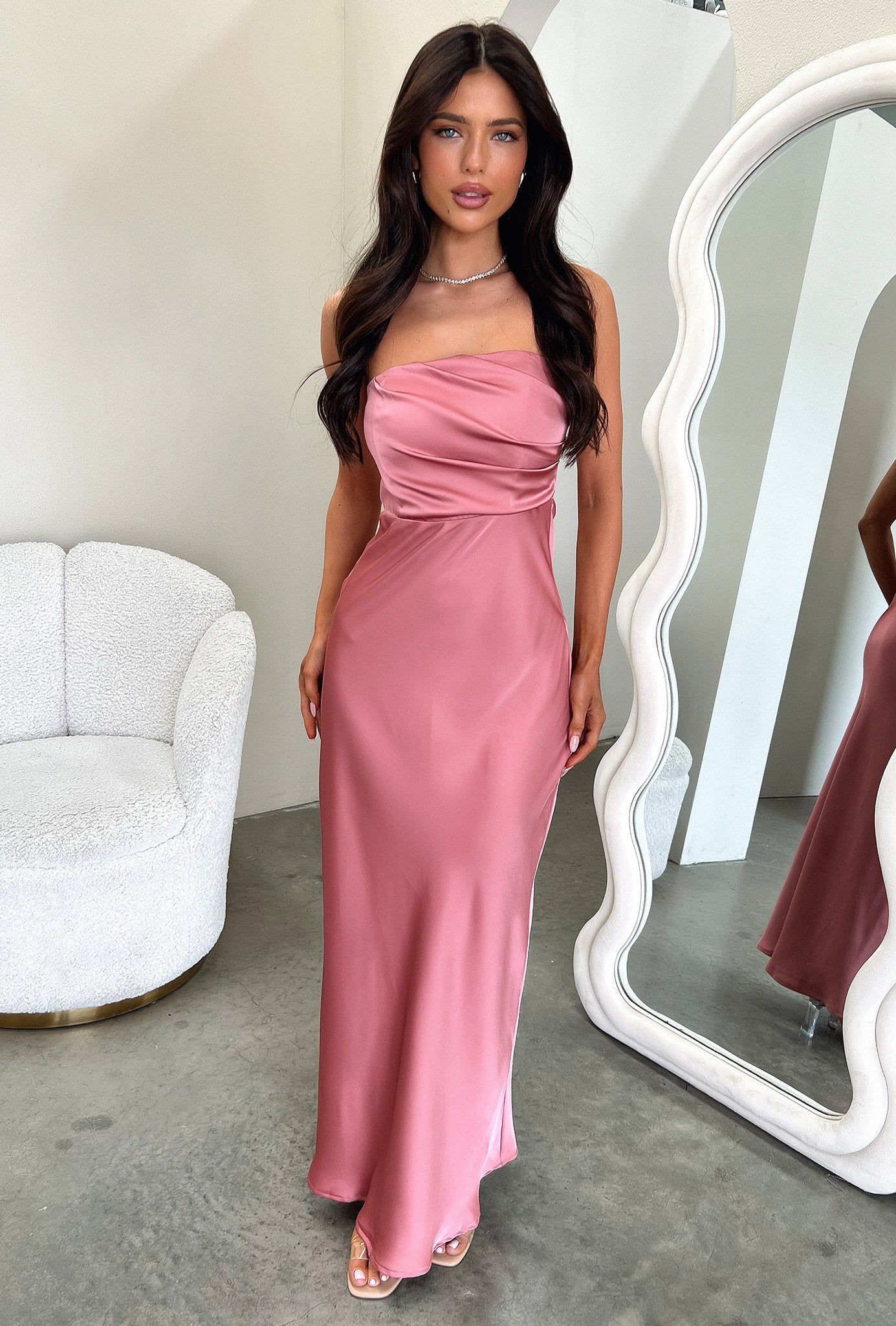 Elio Strapless Satin Maxi Dress - Rose-Coutiqo