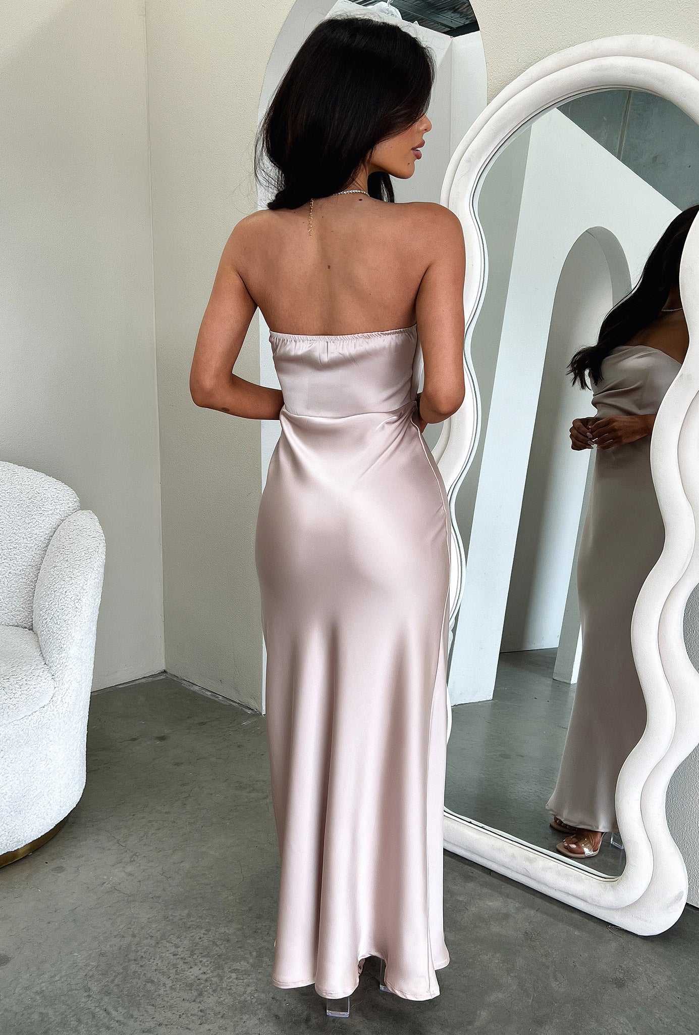 Elio Strapless Satin Maxi Dress - Champagne-Coutiqo