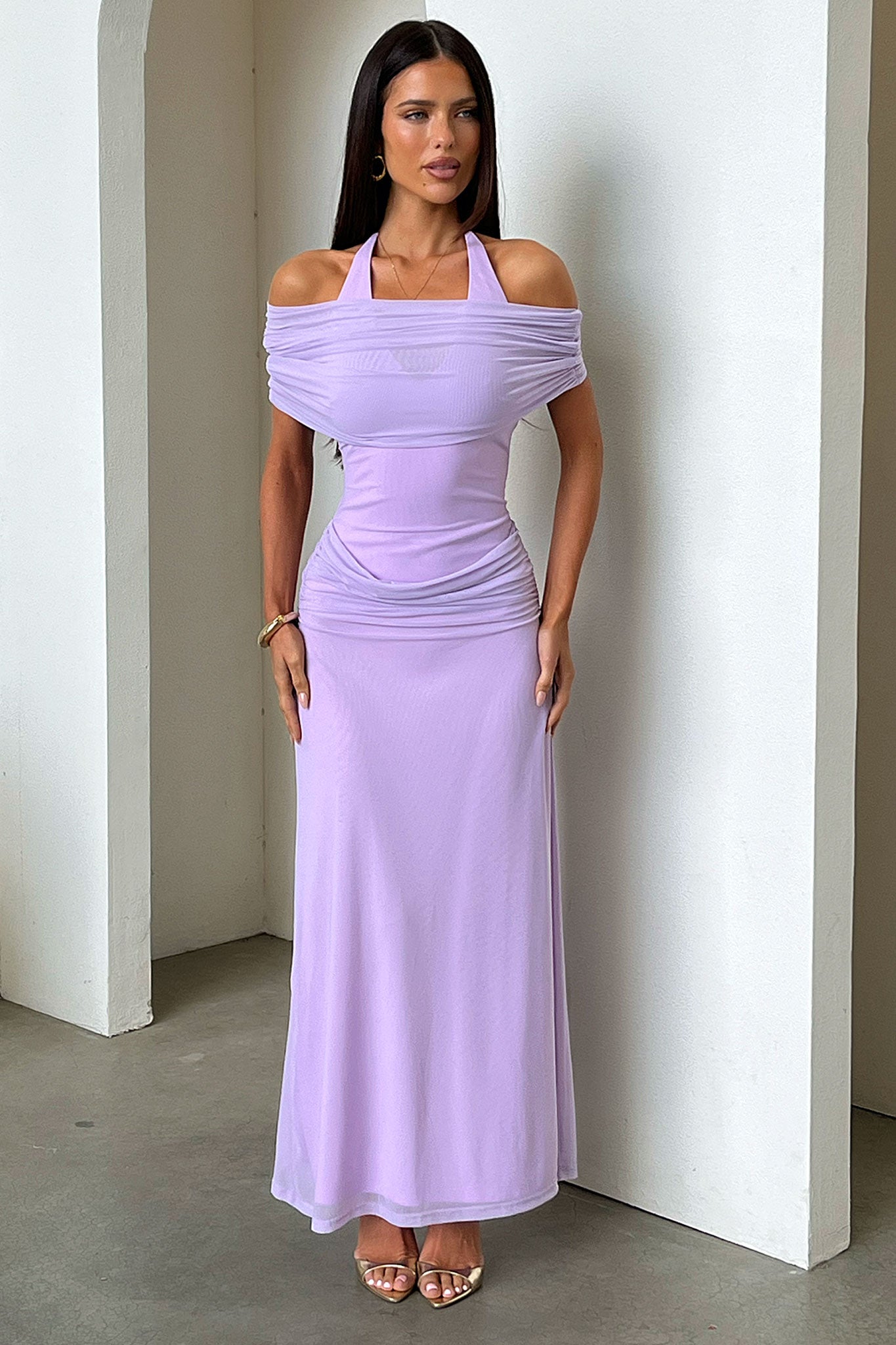 Ellie Halter Neck Maxi Dress - Purple-Coutiqo