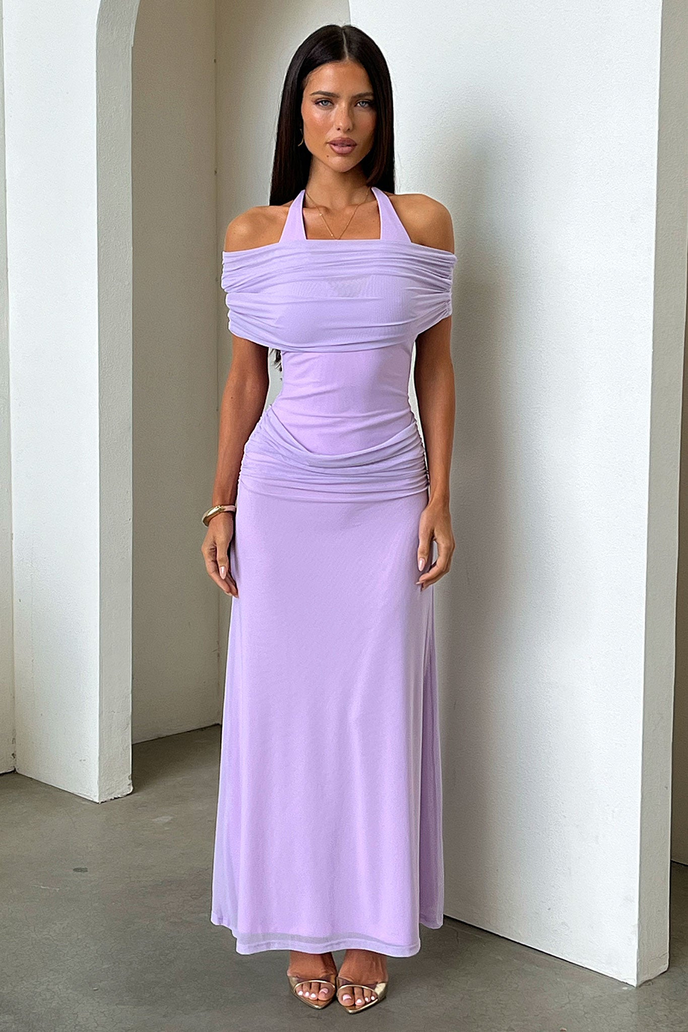 Ellie Halter Neck Maxi Dress - Purple-Coutiqo