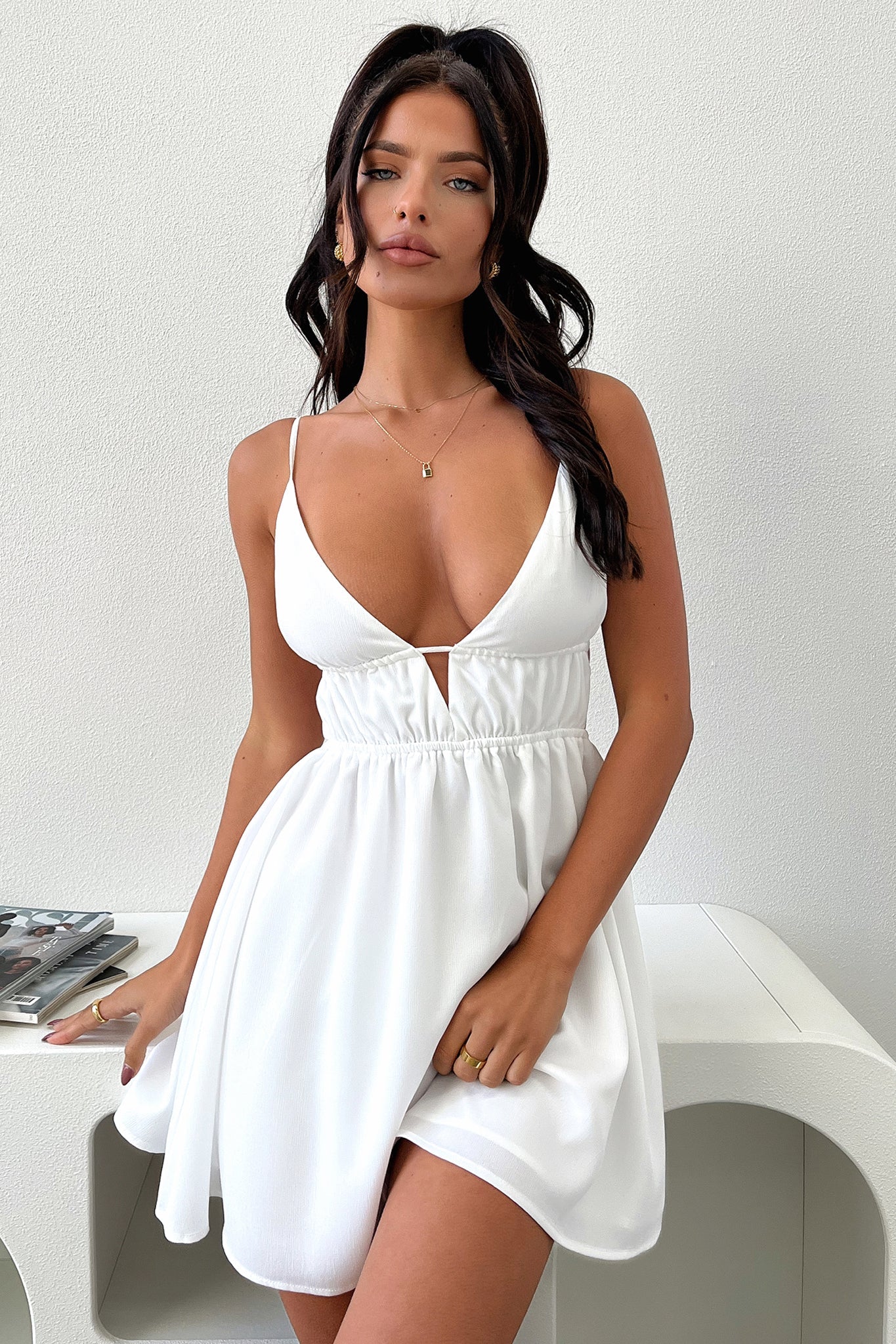 Elore Mini Dress - White-Coutiqo