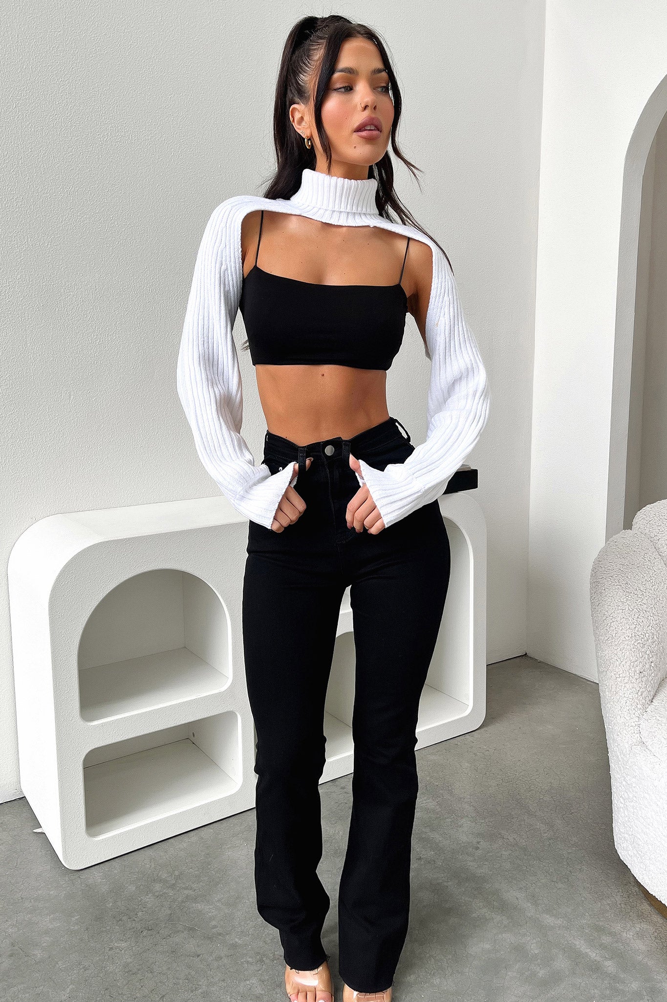 Evie Turtleneck Shrug - White-Coutiqo