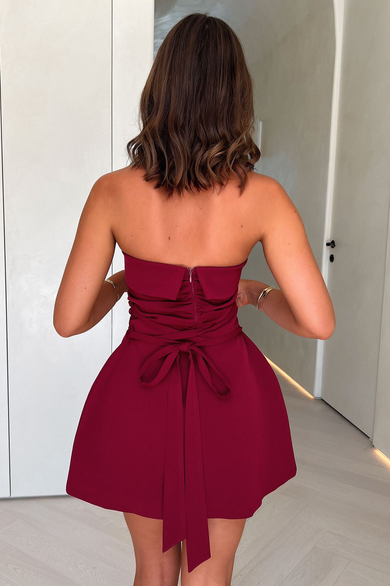 Evonne Strapless Mini Dress - Burgundy-Coutiqo