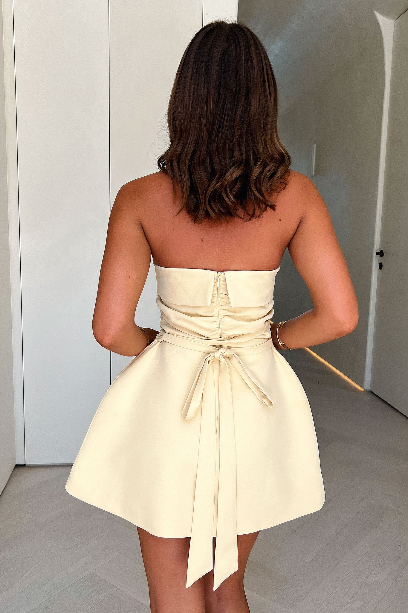 Evonne Strapless Mini Dress - Yellow-Coutiqo