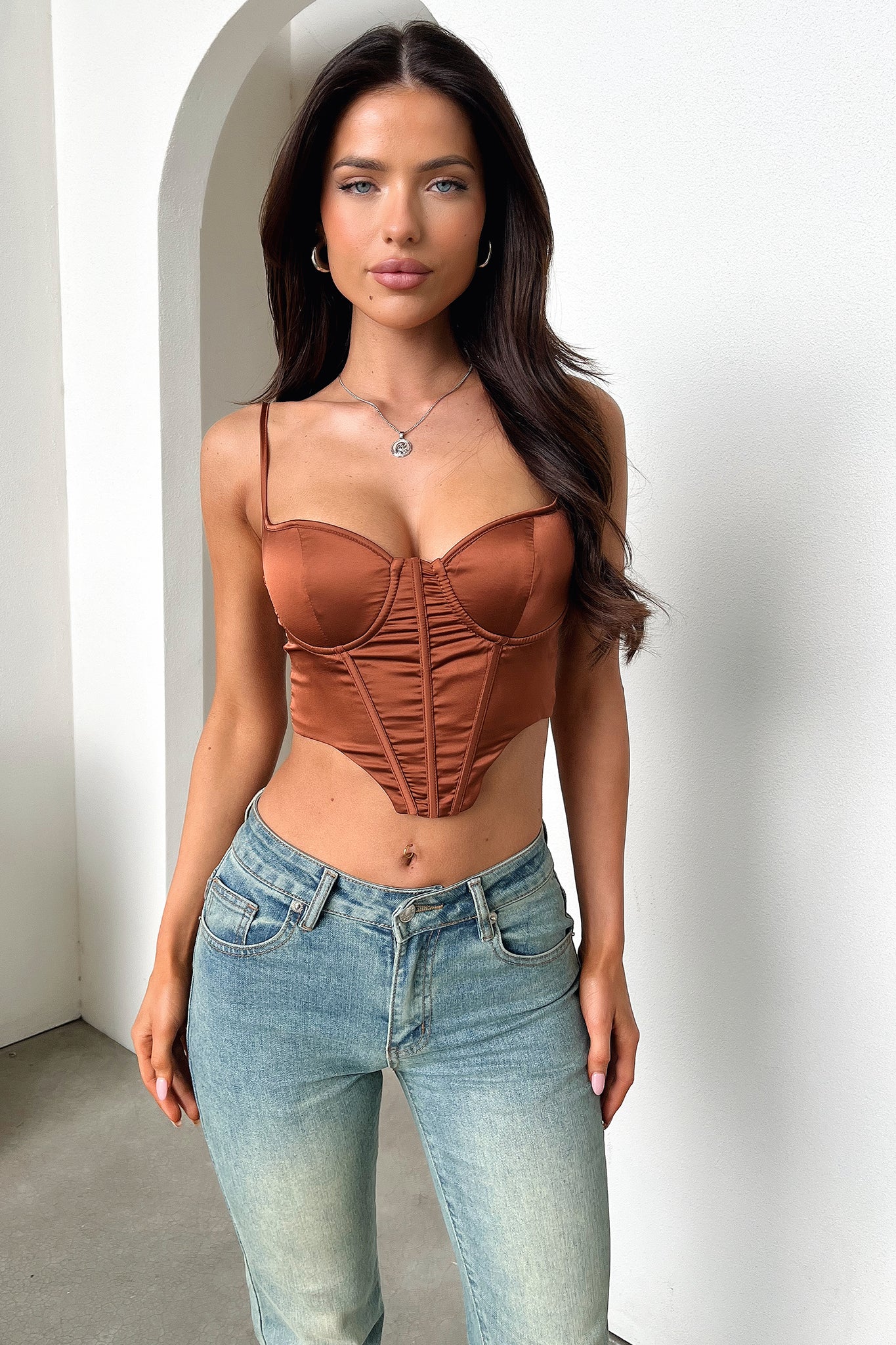 Fauna Corset Top - Brown-Coutiqo
