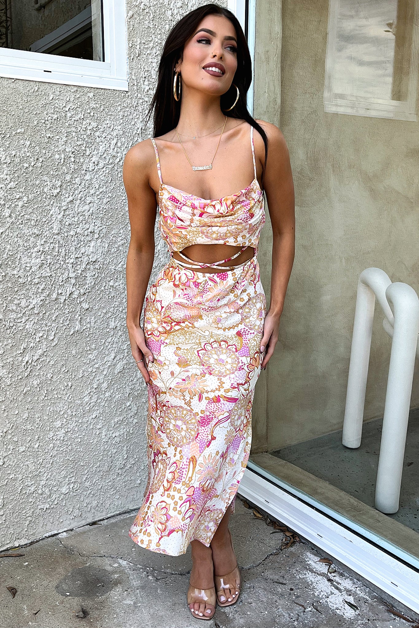 Florence Midi Dress - Pink Floral-Coutiqo