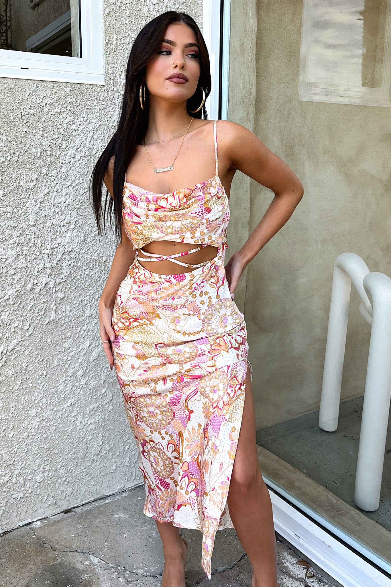 Florence Midi Dress - Pink Floral-Coutiqo