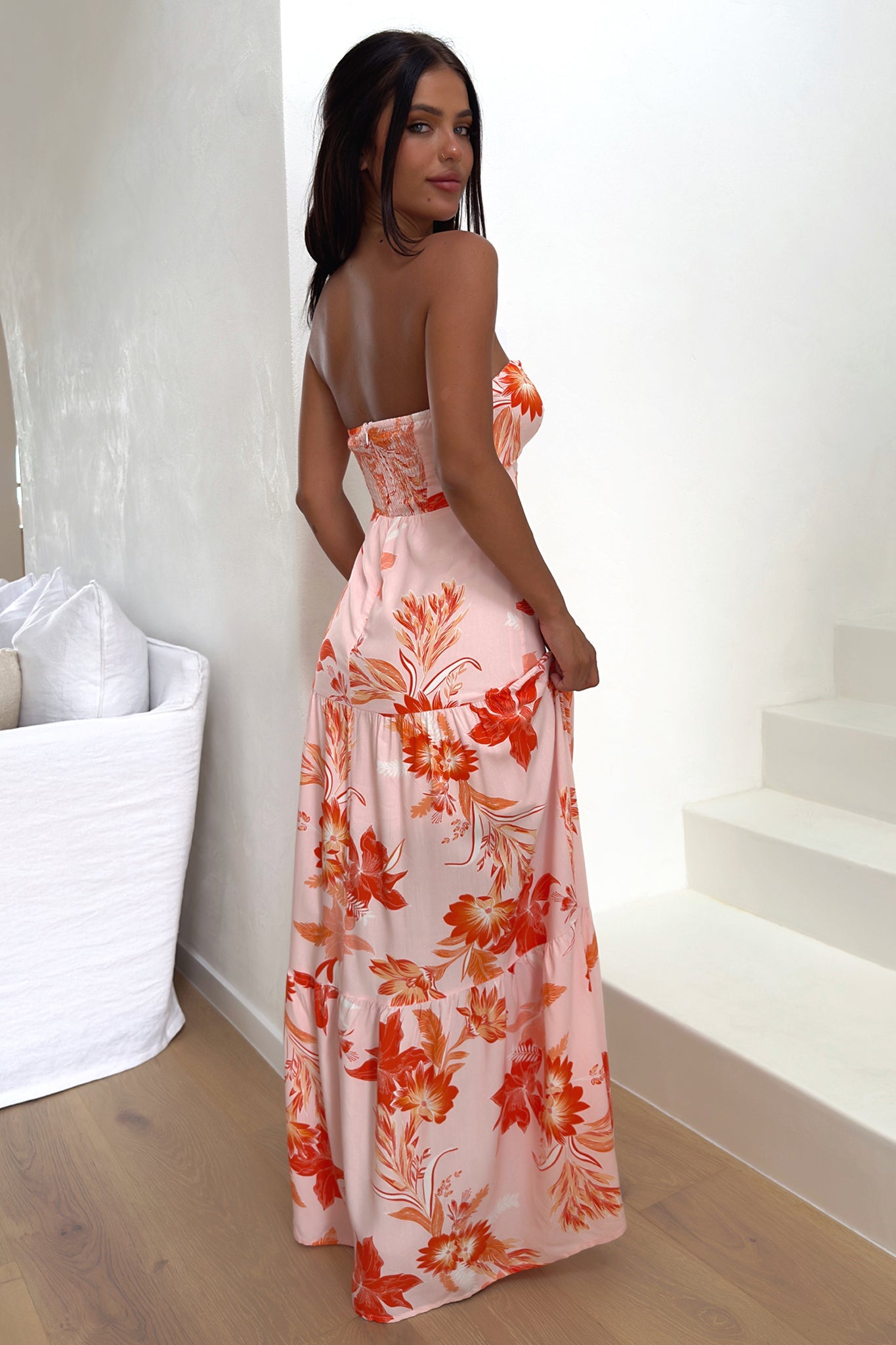 Giada Maxi Dress - Orange Floral-Coutiqo