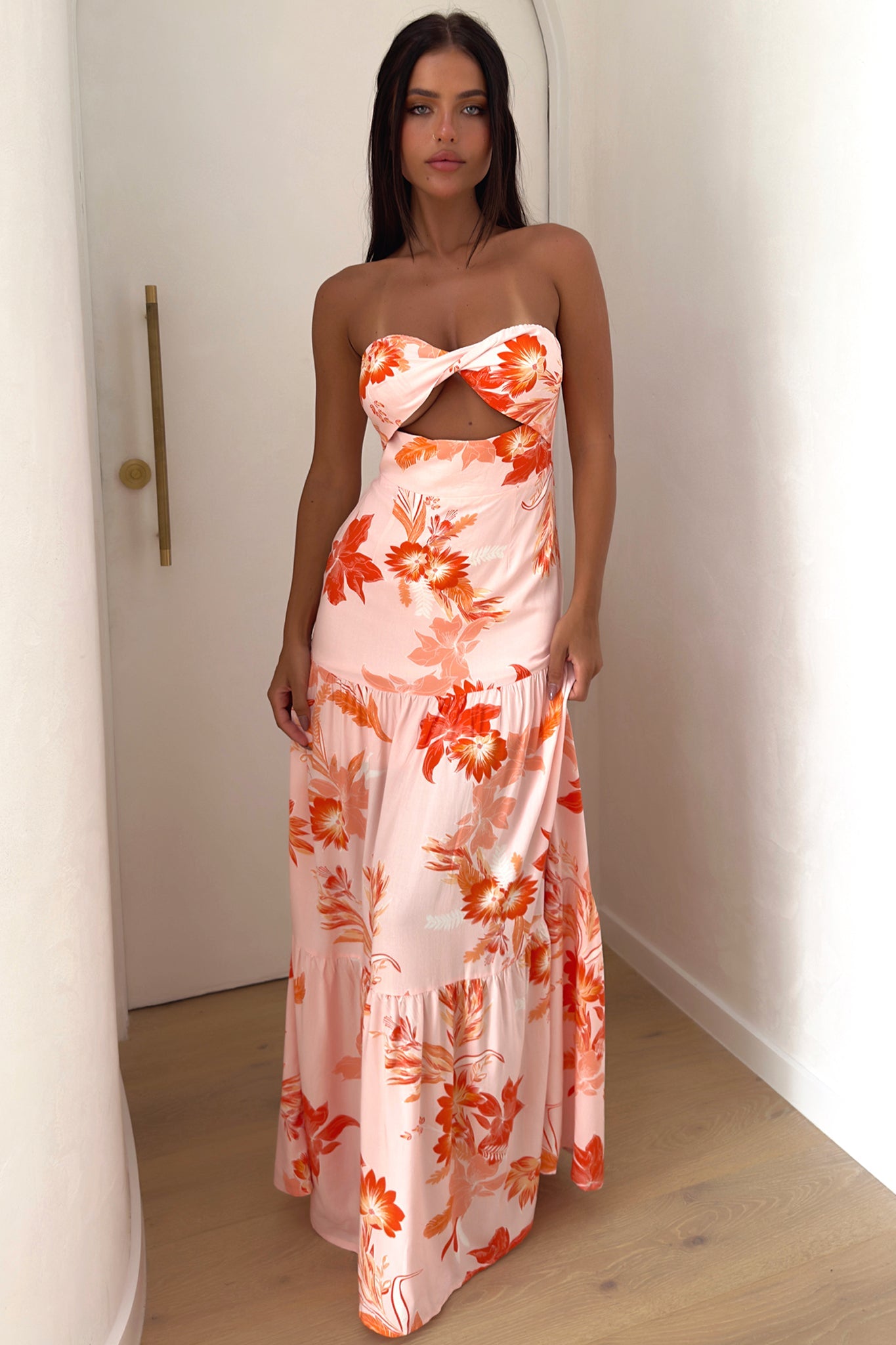 Giada Maxi Dress - Orange Floral-Coutiqo