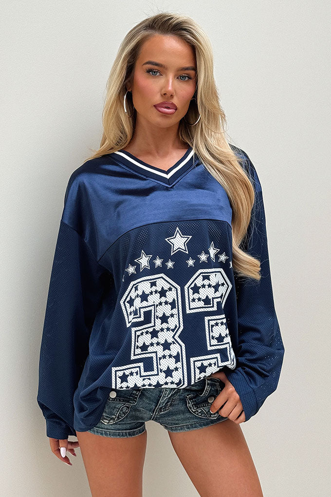 Greedy Long Sleeve Jersey Tee - Navy-Coutiqo