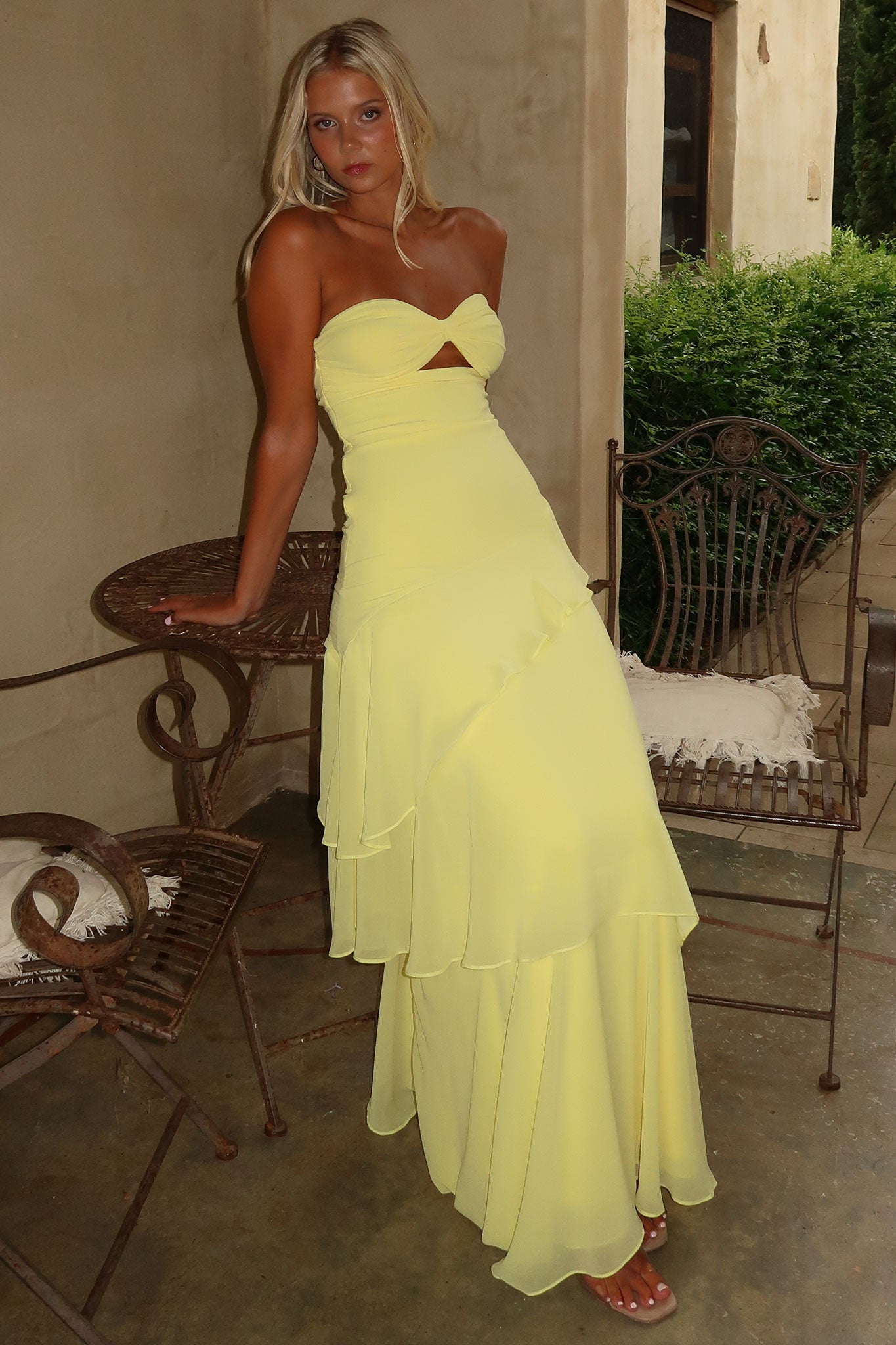 Gretta Strapless Maxi Dress - Yellow-Coutiqo