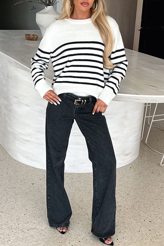 Hampton Knit Jumper - Black & White Striped-Coutiqo