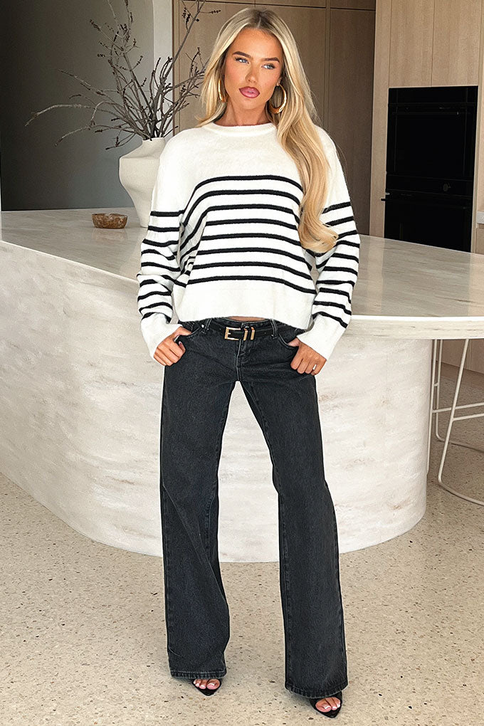 Hampton Knit Jumper - Black & White Striped-Coutiqo