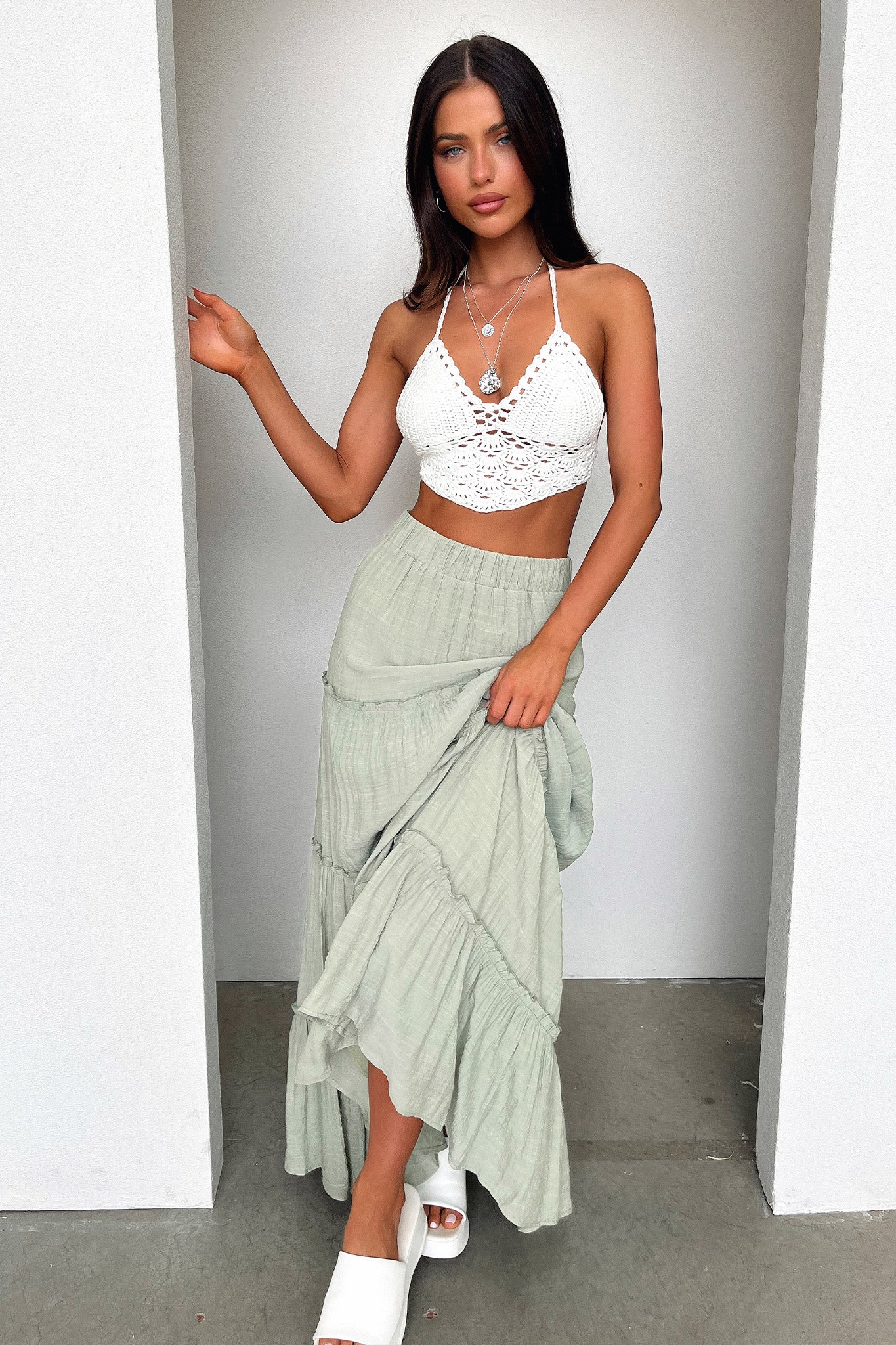Harkee Crochet Halter Crop - White-Coutiqo