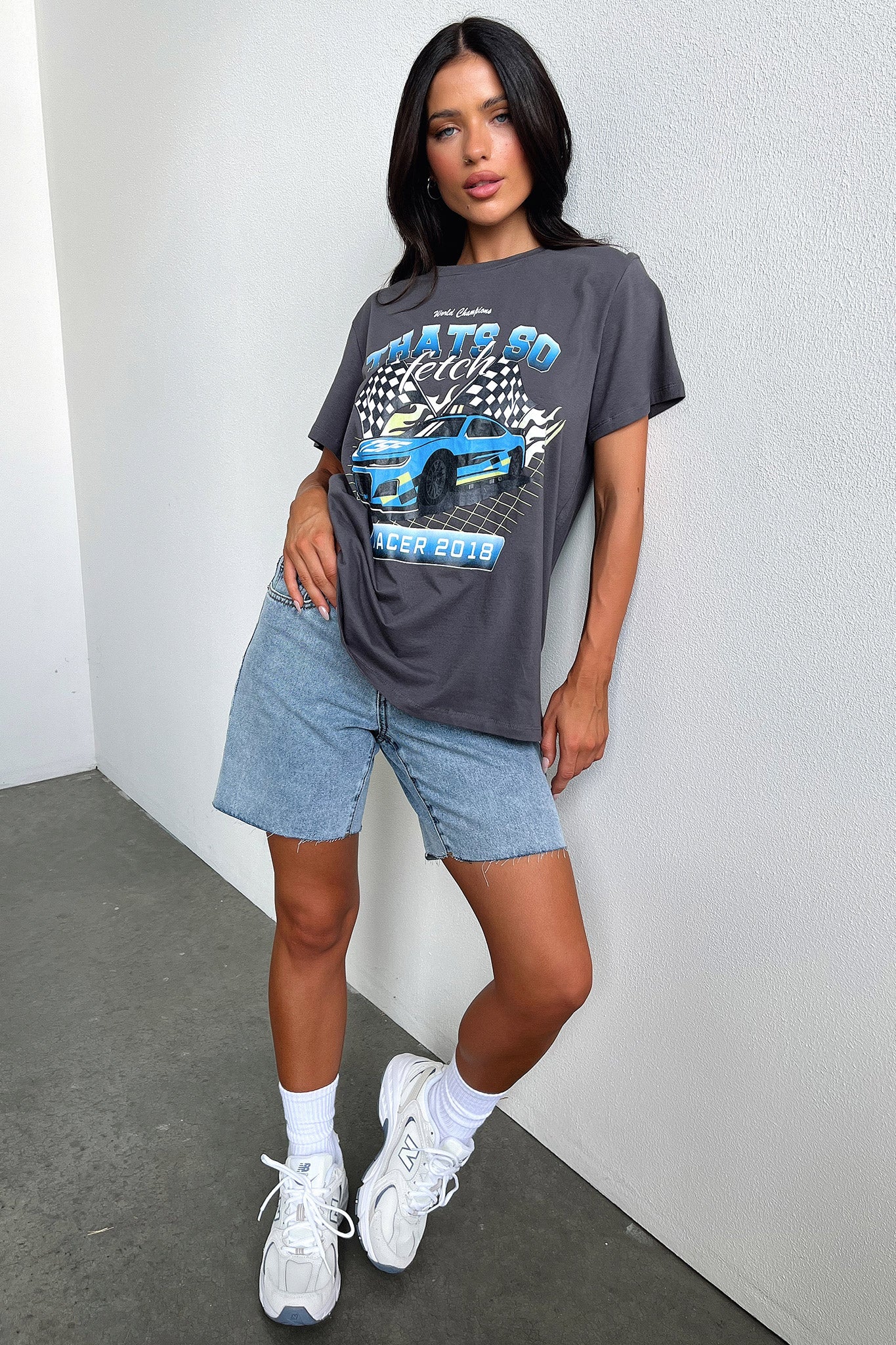 Homestretch Oversized Tee - Charcoal-Coutiqo