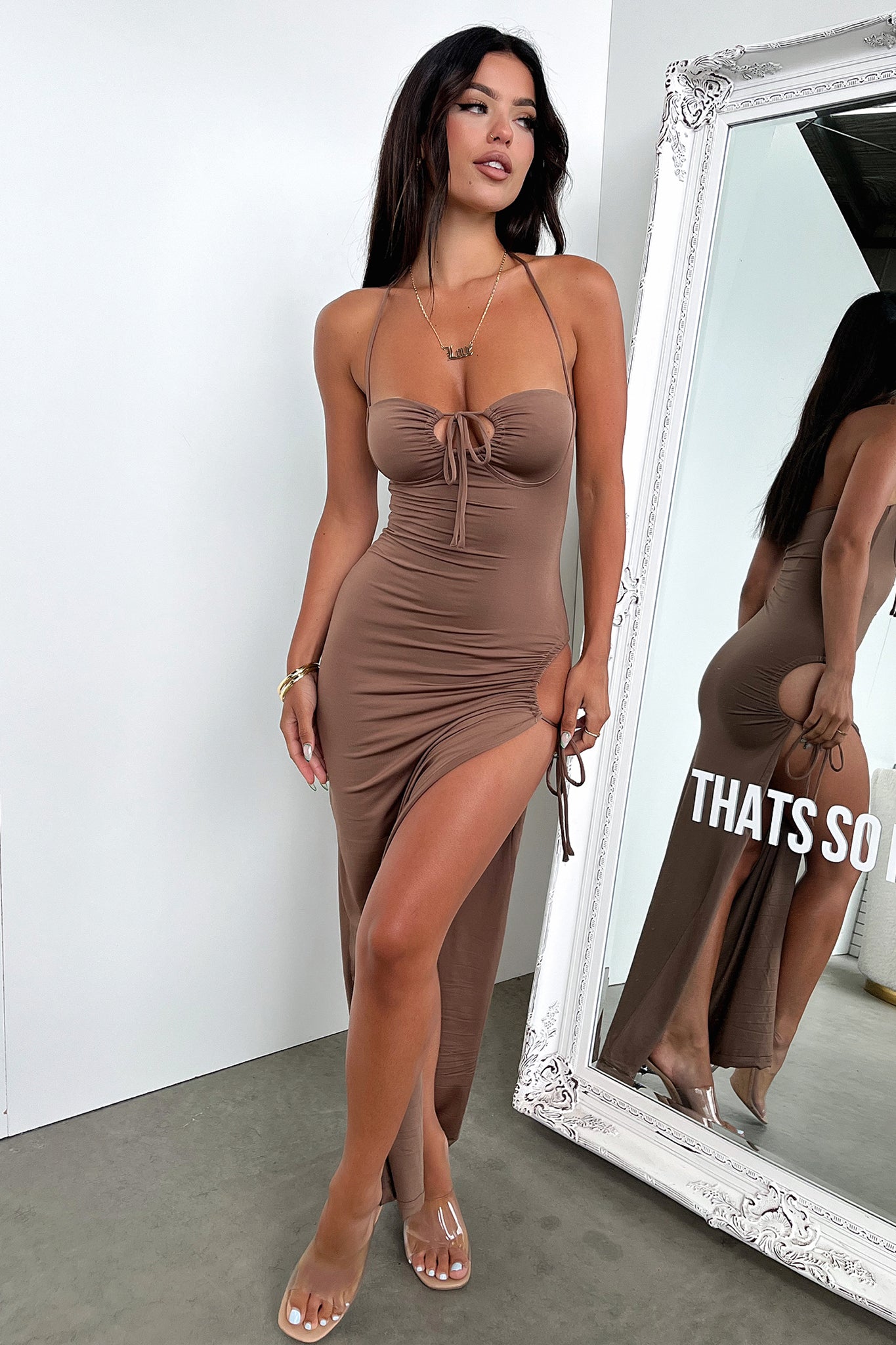 Imana Maxi Dress - Brown-Coutiqo