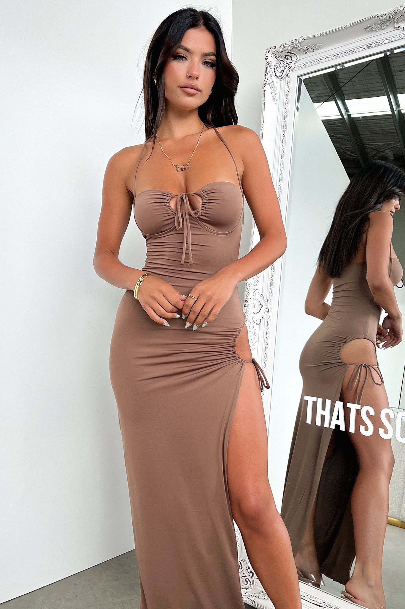 Imana Maxi Dress - Brown-Coutiqo