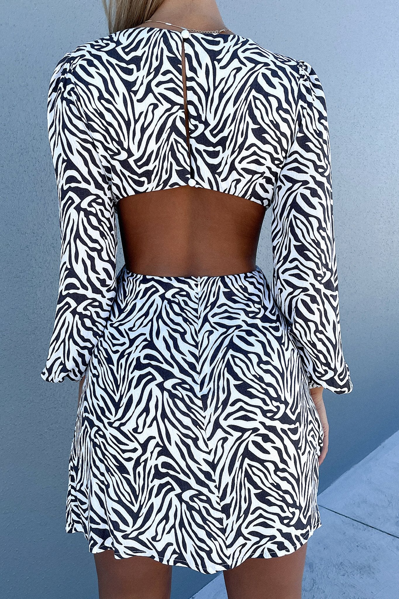Inez Dress - White/ Black Zebra Print-Coutiqo