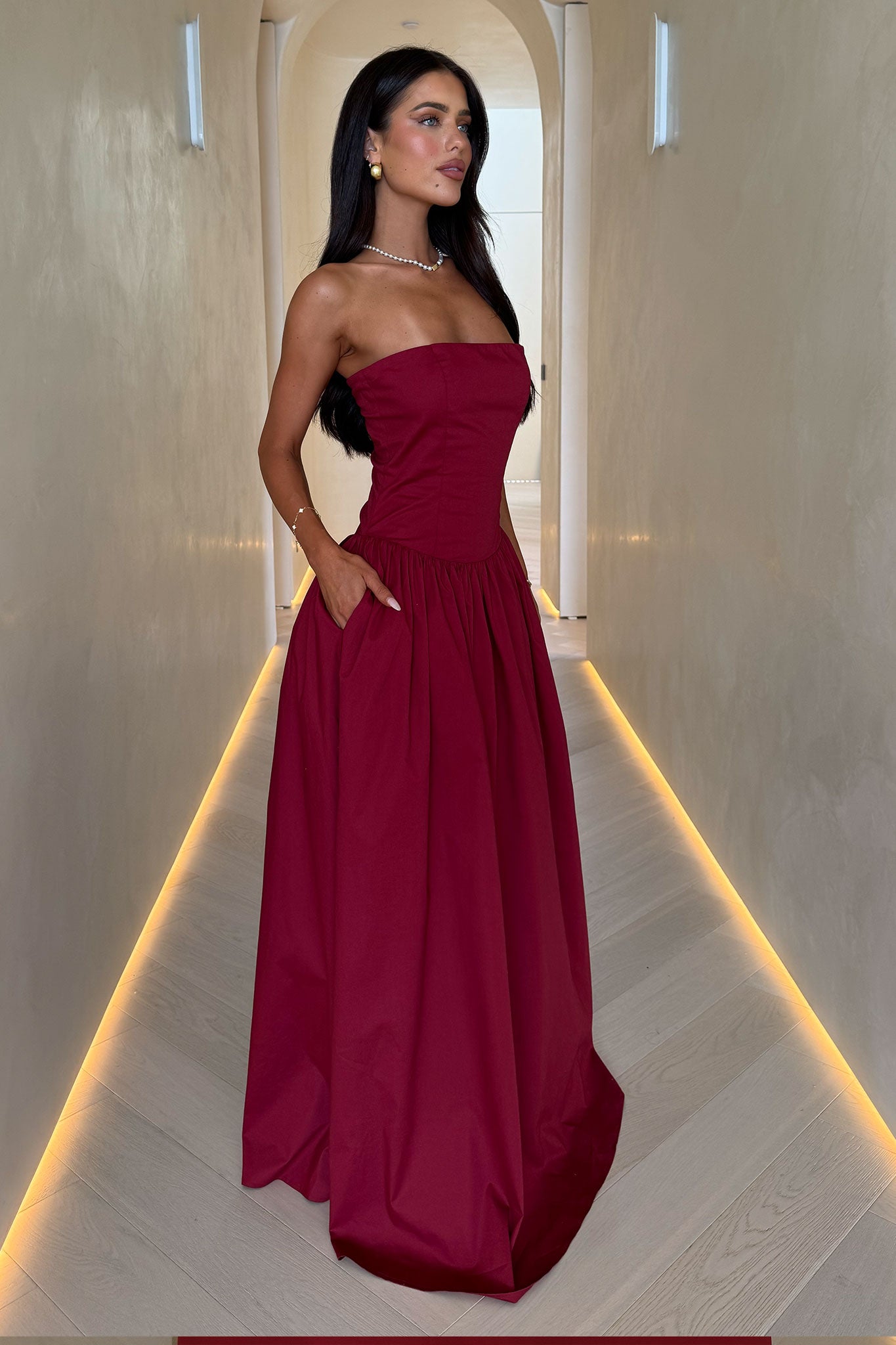 Iridessa Strapless Maxi Dress - Burgundy-Coutiqo