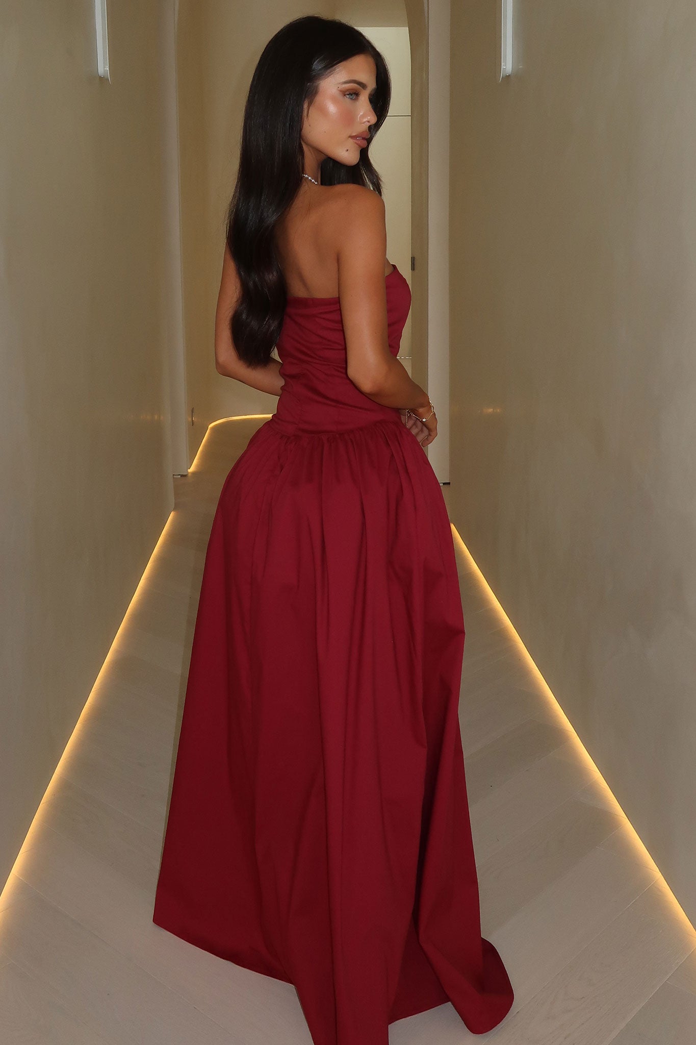 Iridessa Strapless Maxi Dress - Burgundy-Coutiqo