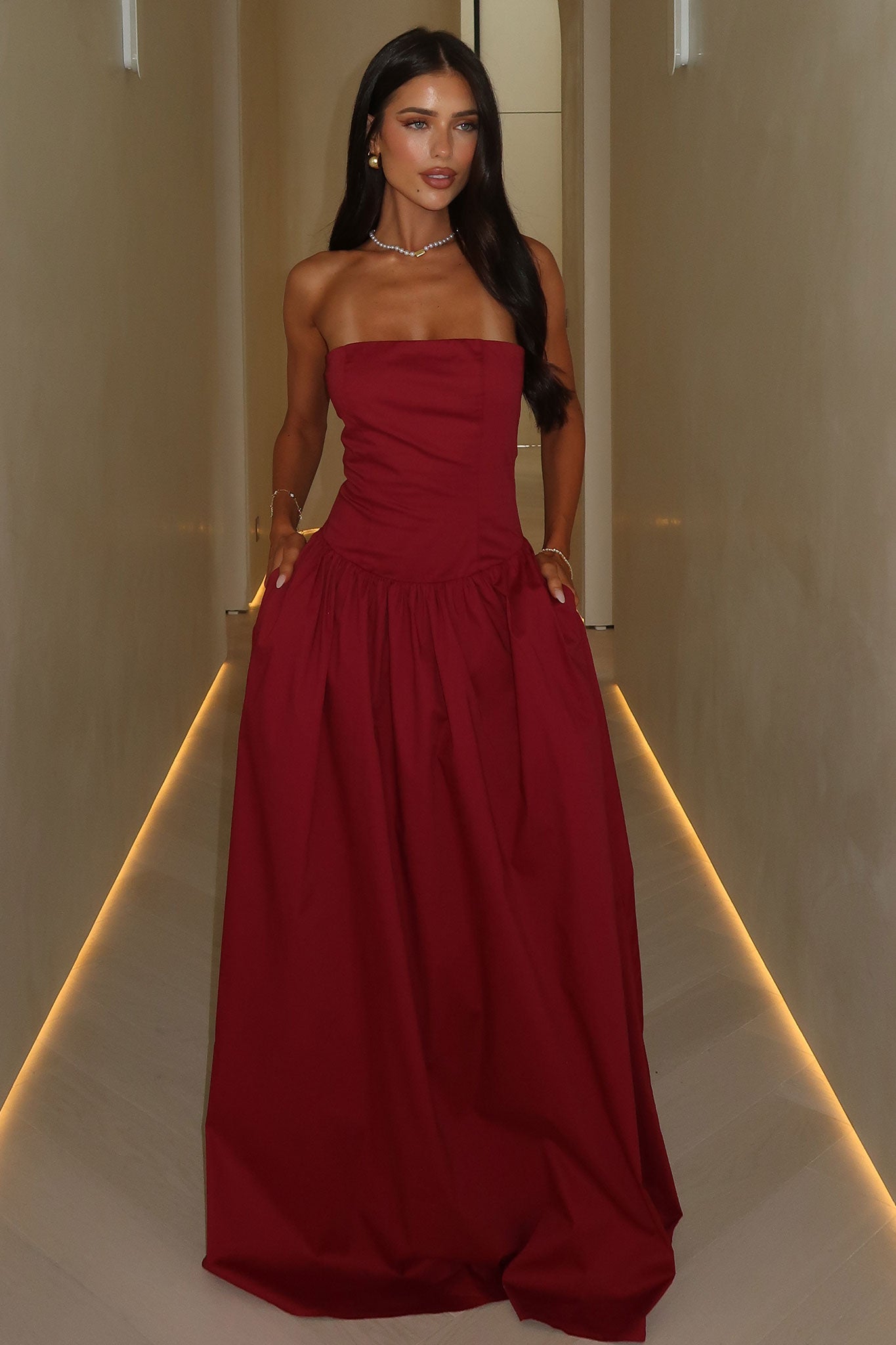 Iridessa Strapless Maxi Dress - Burgundy-Coutiqo