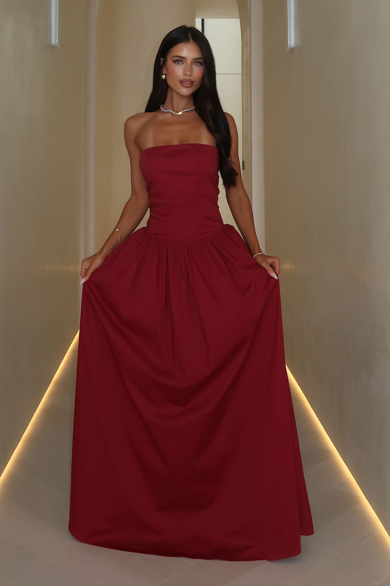 Iridessa Strapless Maxi Dress - Burgundy-Coutiqo