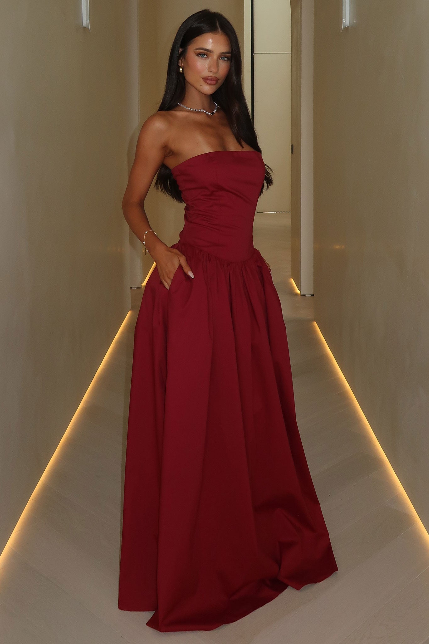 Iridessa Strapless Maxi Dress - Burgundy-Coutiqo