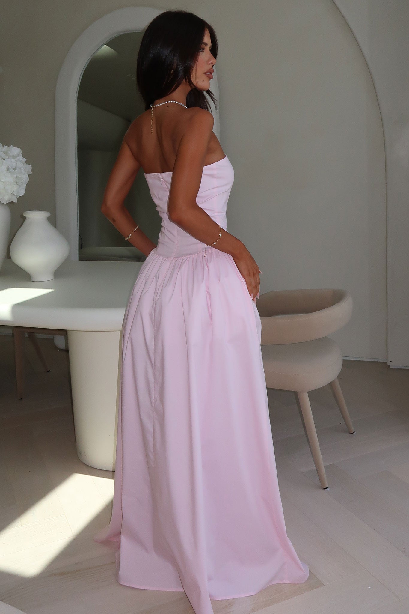 Iridessa Strapless Maxi Dress - Baby Pink-Coutiqo