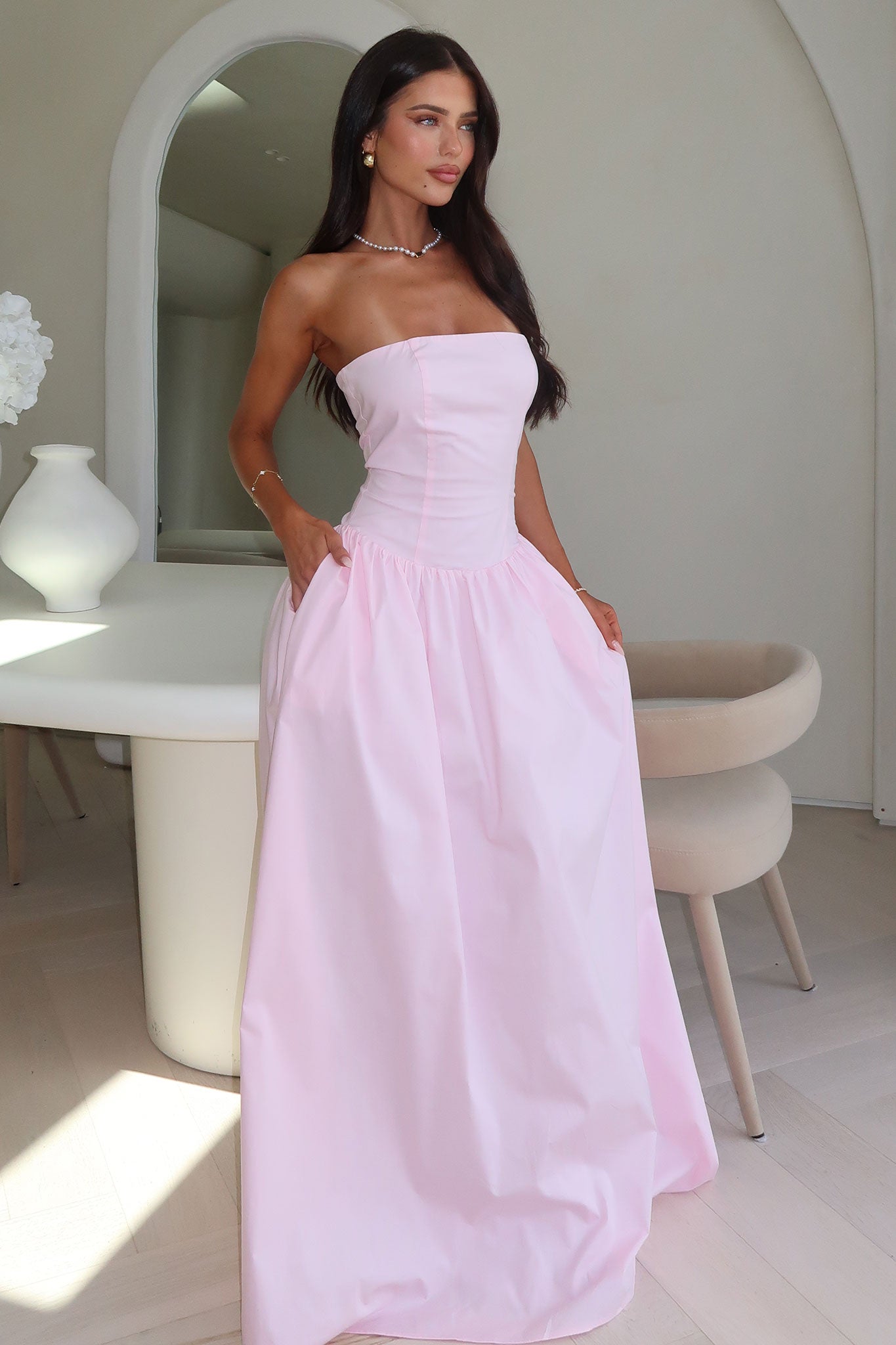 Iridessa Strapless Maxi Dress - Baby Pink-Coutiqo