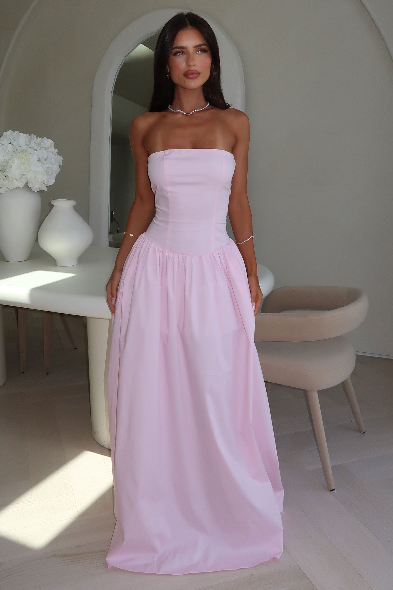 Iridessa Strapless Maxi Dress - Baby Pink-Coutiqo