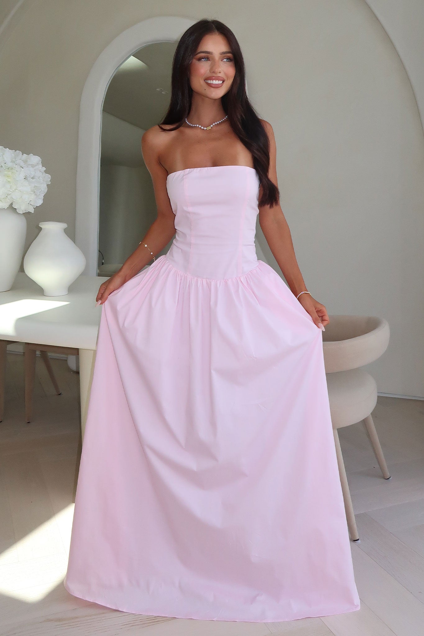 Iridessa Strapless Maxi Dress - Baby Pink-Coutiqo