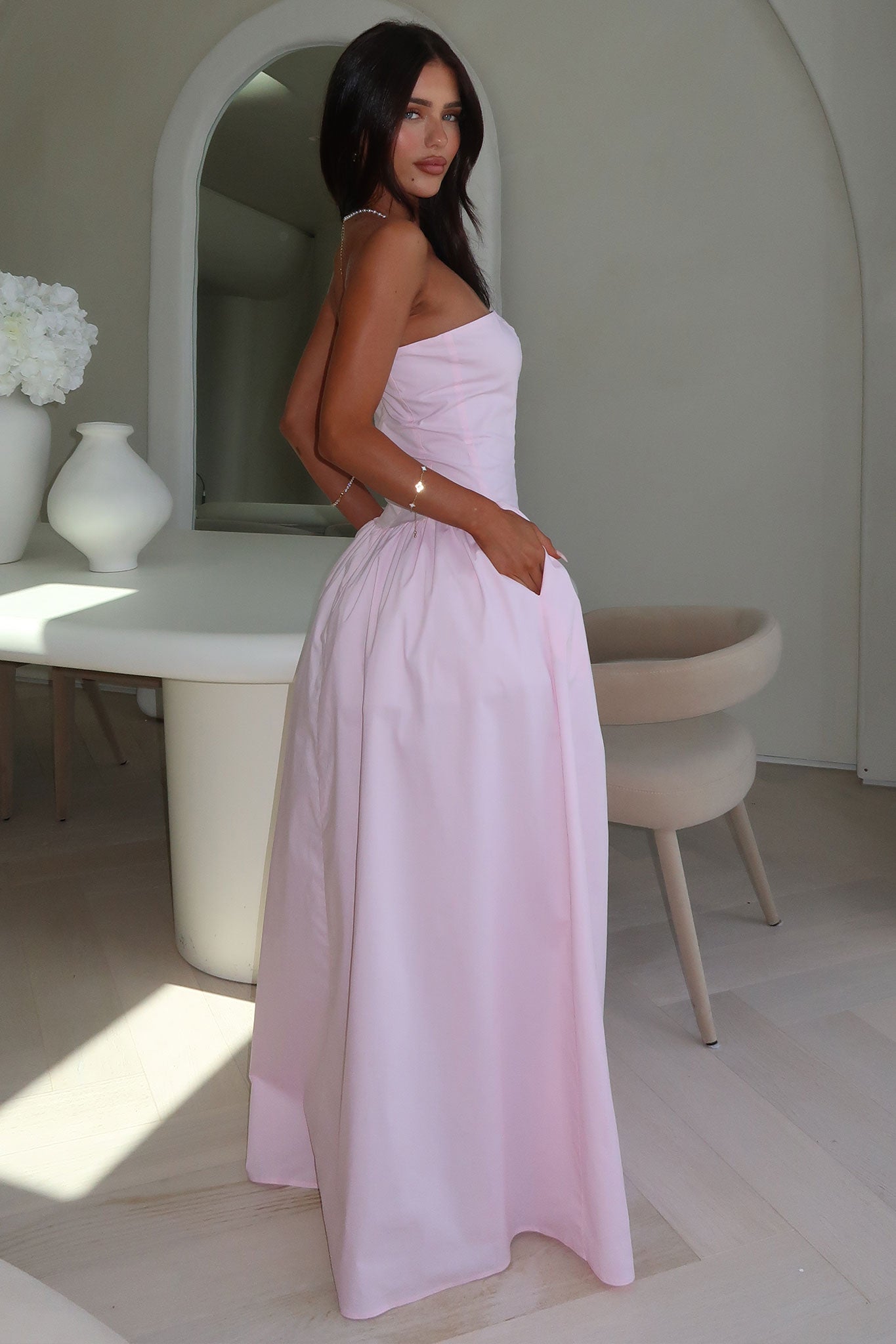 Iridessa Strapless Maxi Dress - Baby Pink-Coutiqo