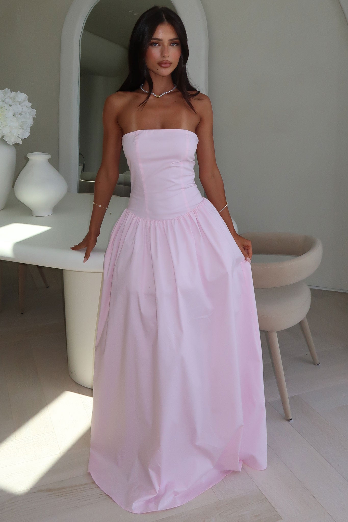 Iridessa Strapless Maxi Dress - Baby Pink-Coutiqo