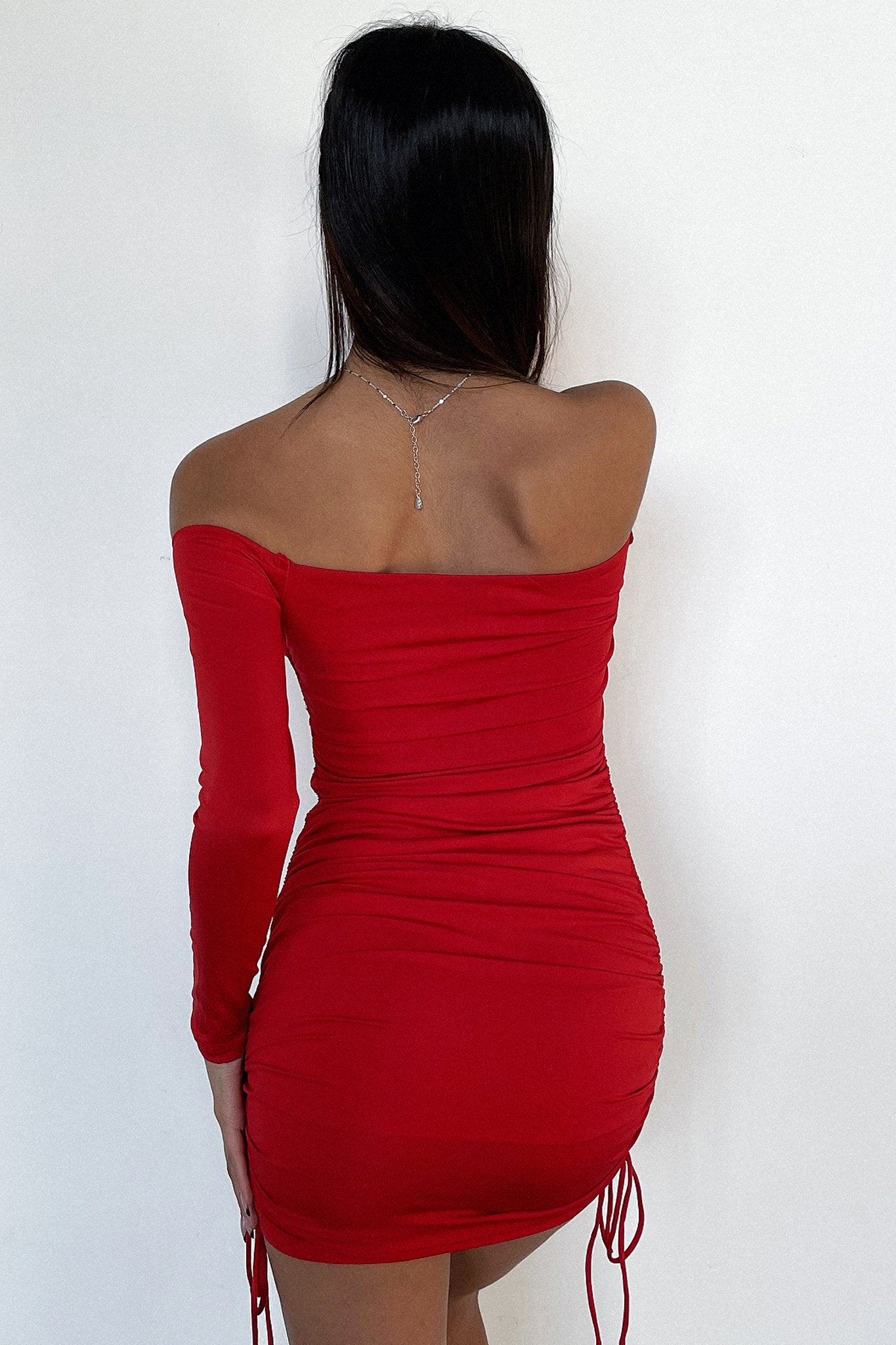 Jamee Long Sleeve Dress - Red-Coutiqo