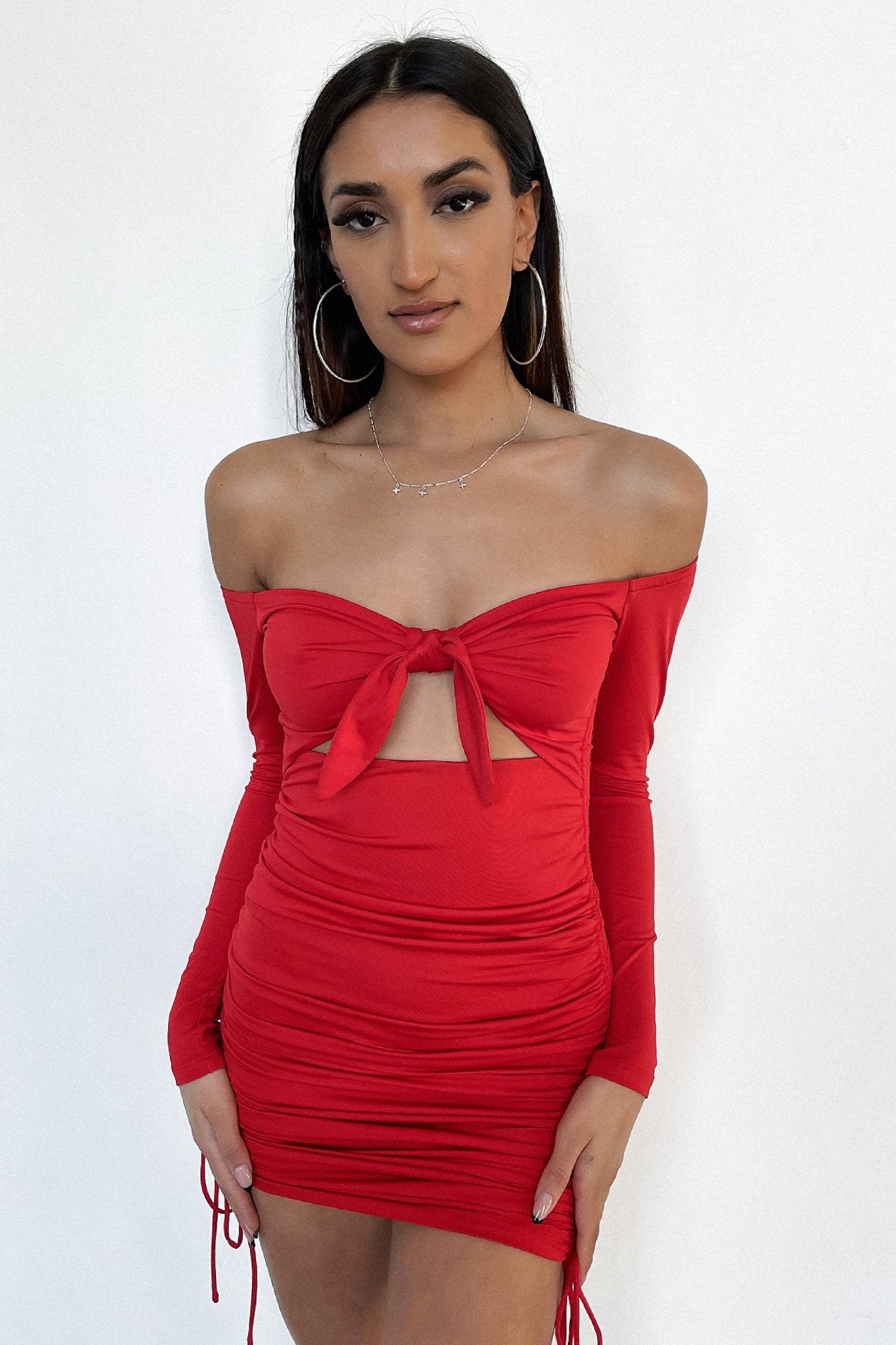Jamee Long Sleeve Dress - Red-Coutiqo