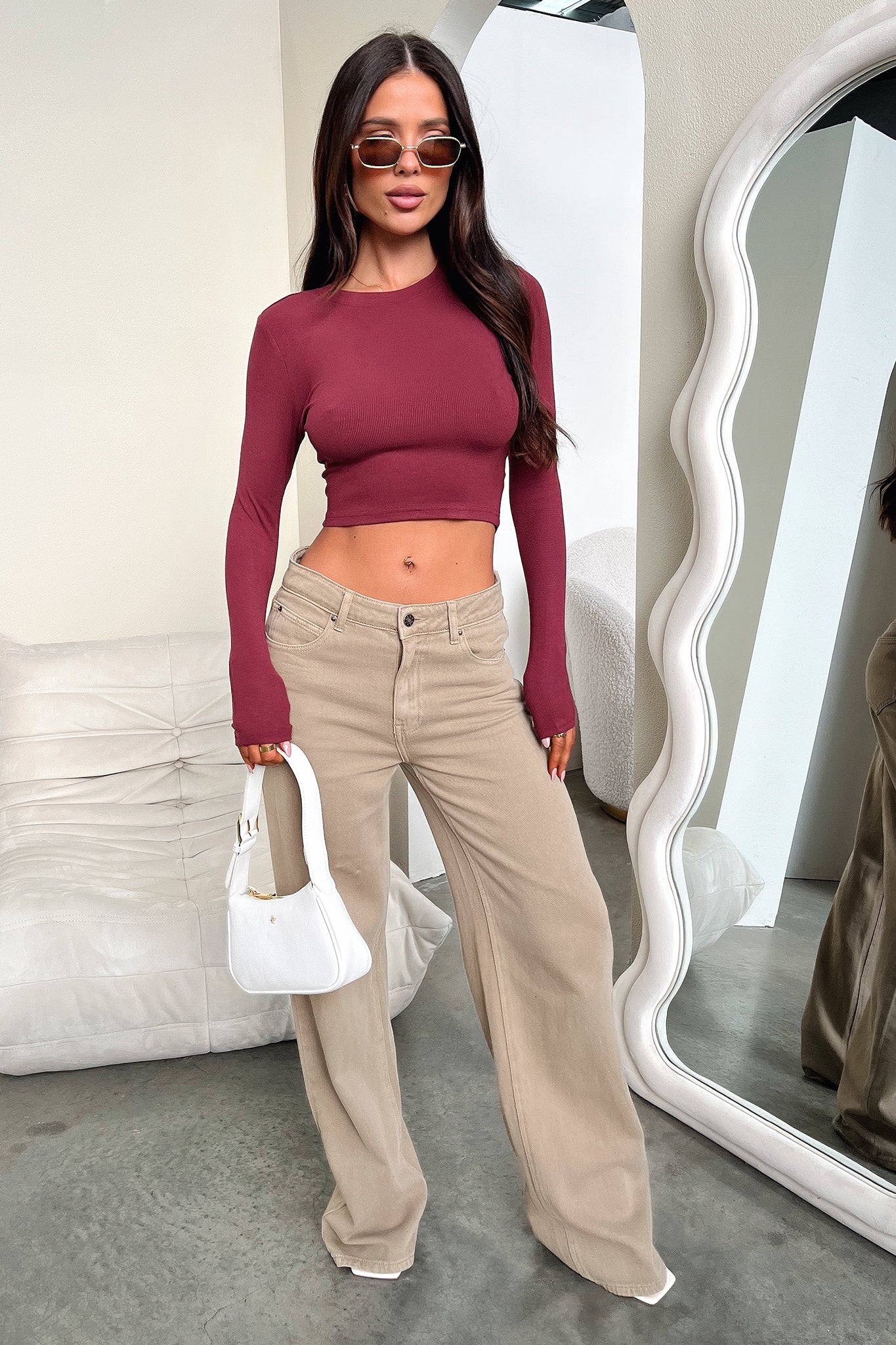 Jaylee Long Sleeve Baby Tee - Wine-Coutiqo