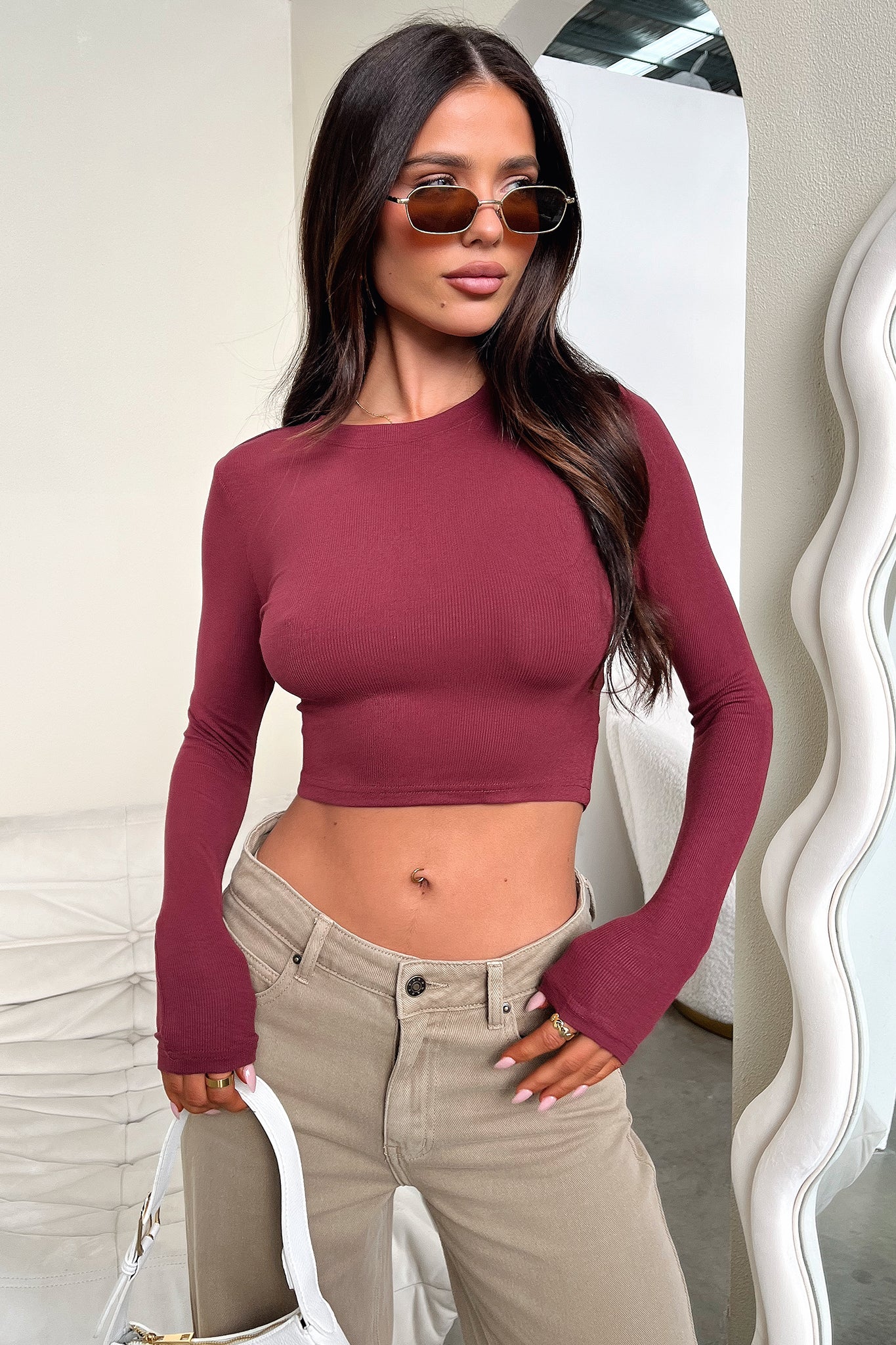 Jaylee Long Sleeve Baby Tee - Wine-Coutiqo