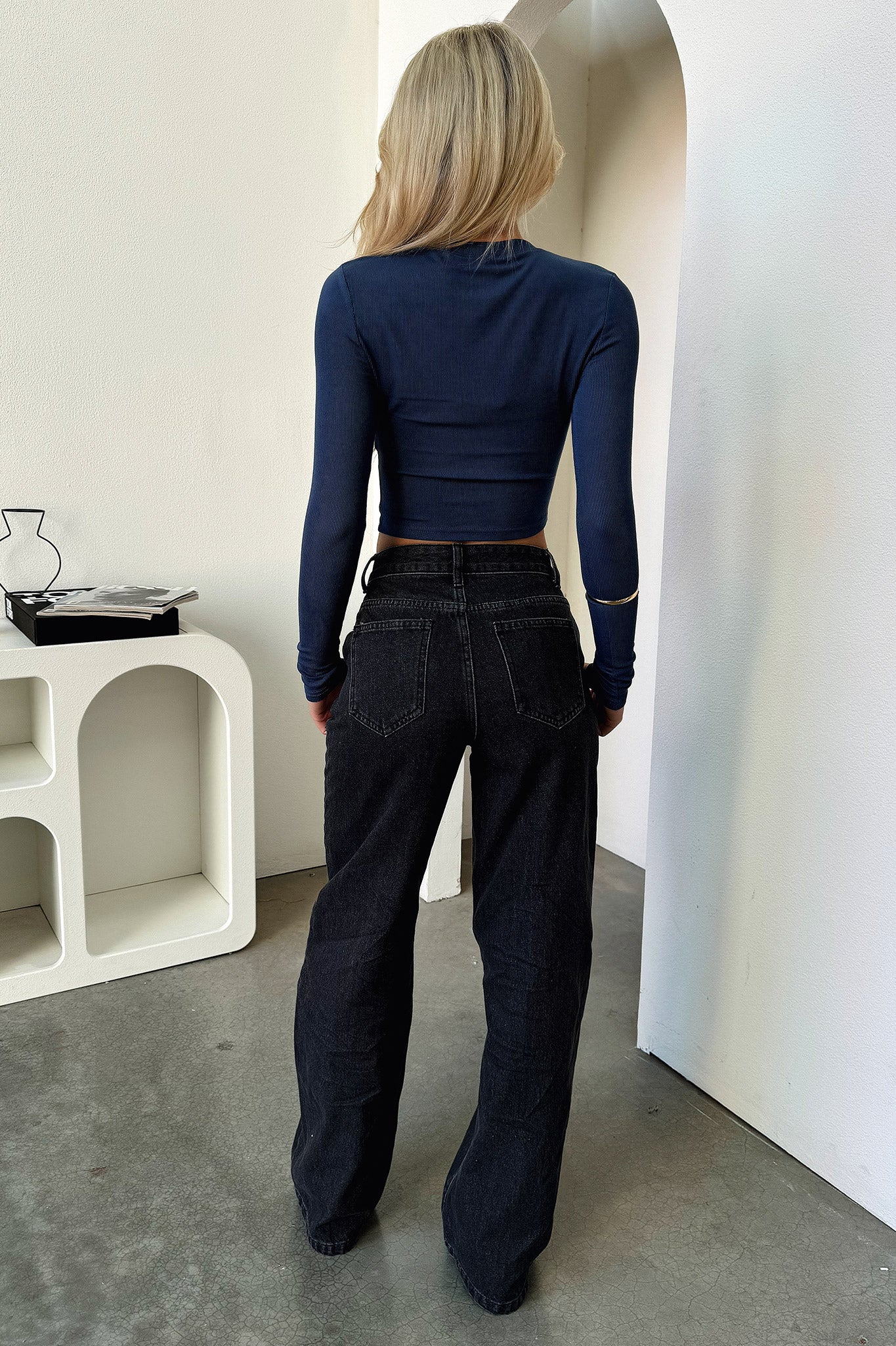 Jaylee Long Sleeve Baby Tee - Navy-Coutiqo