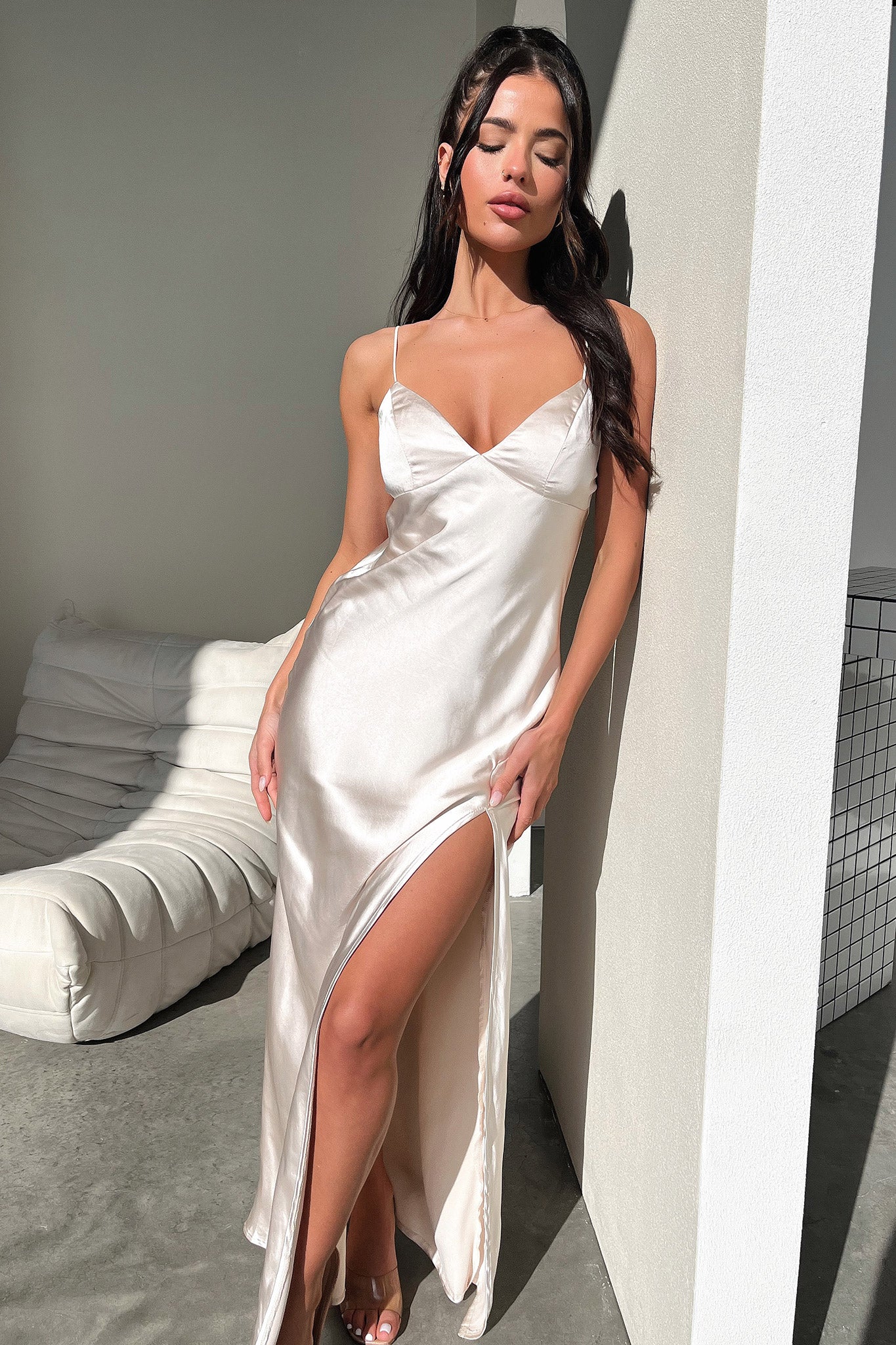 Jennifer Satin Maxi Dress - Champagne-Coutiqo