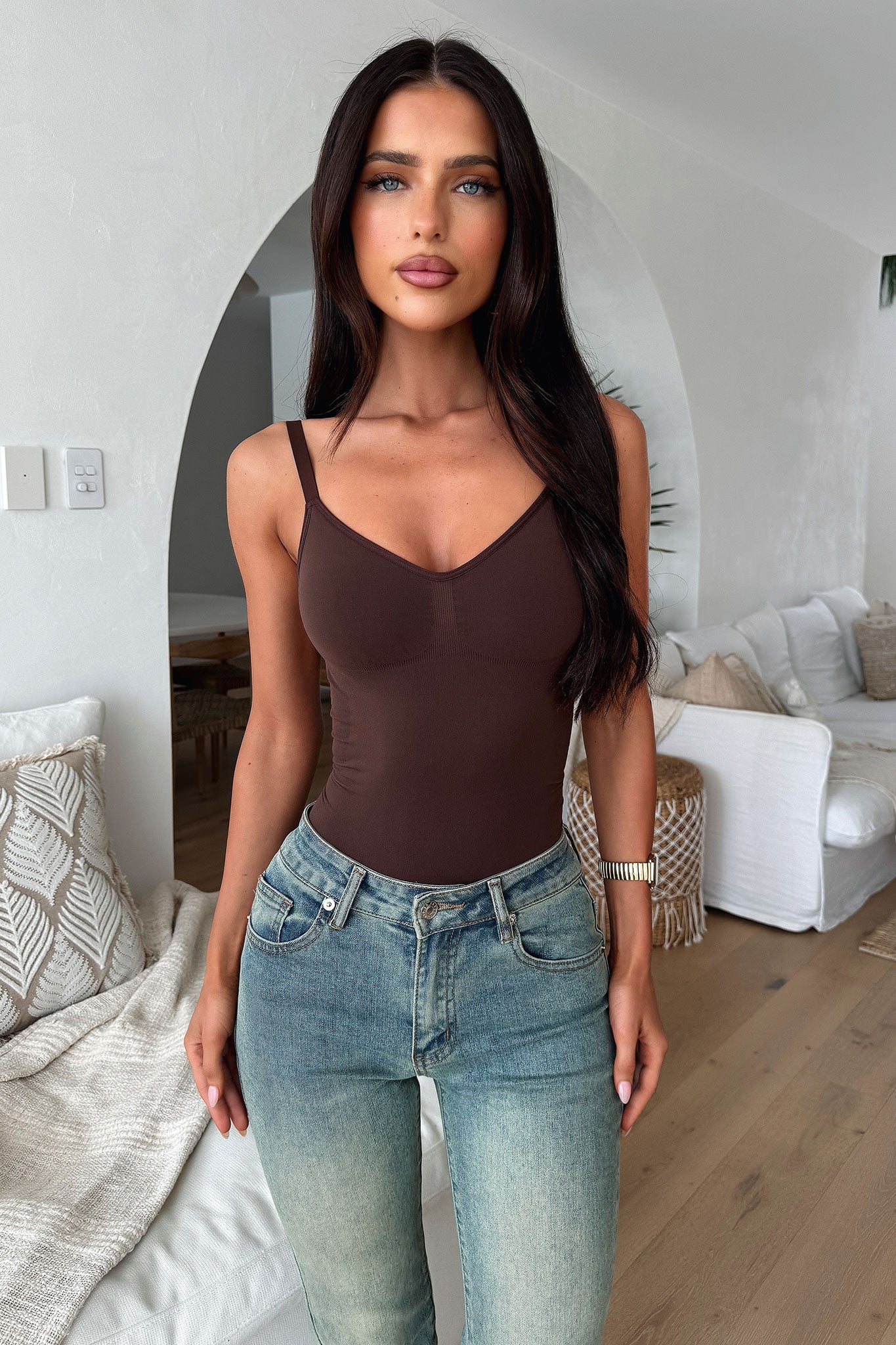 Joella Shapewear Bodysuit - Brown-Coutiqo